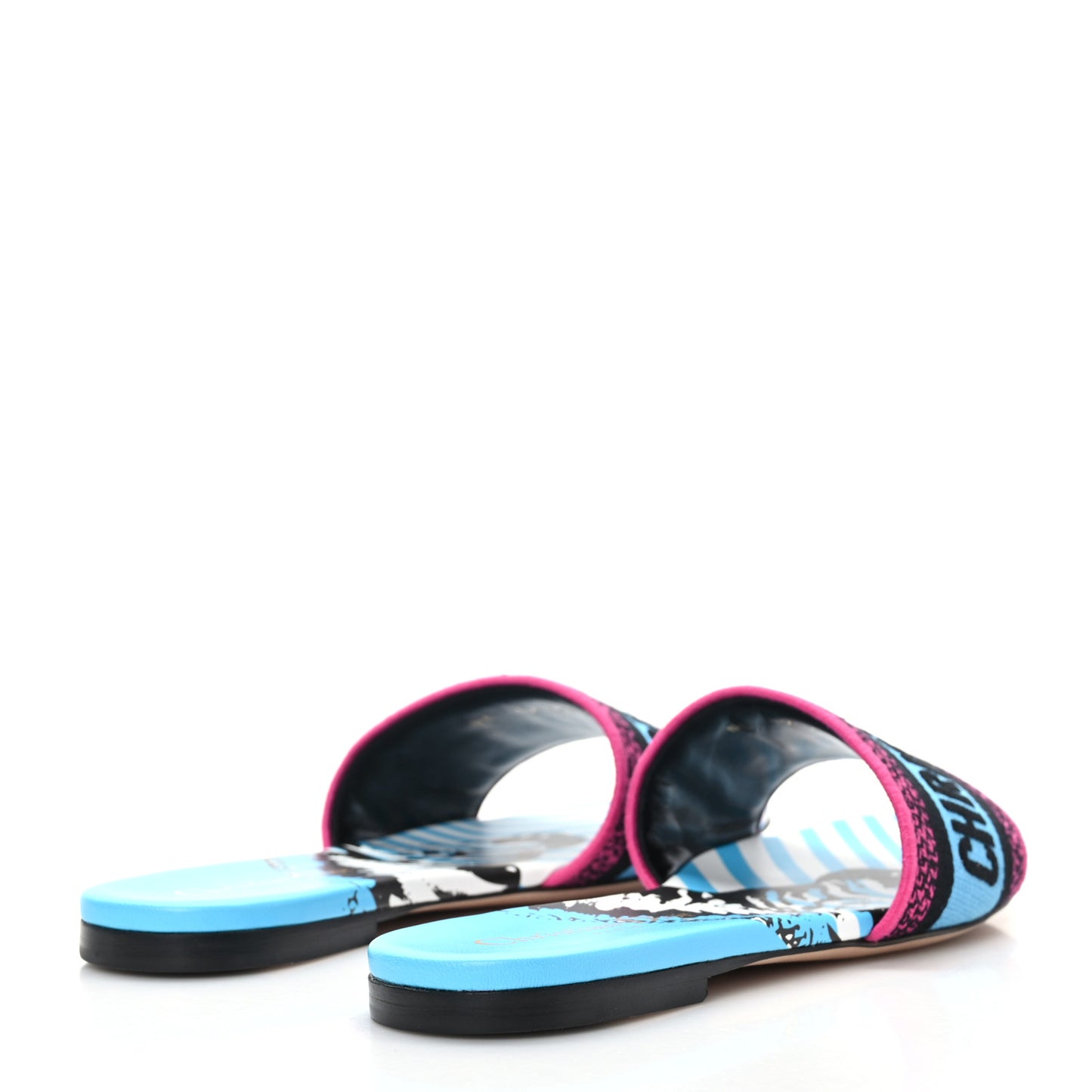Canvas D-Jungle Pop Embroidered Dway Flat Slide Sandals 35.5 Bright Blue Pink Multicolor