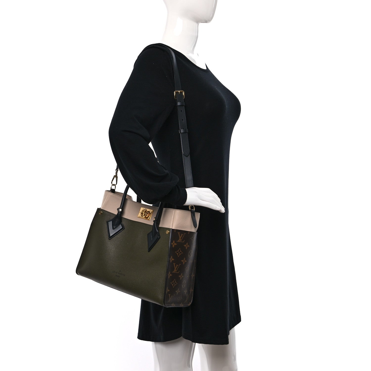 Louis Vuitton Calfskin Monogram On My Side MM Laurier Green Toffee Latte Beige 3 of 10