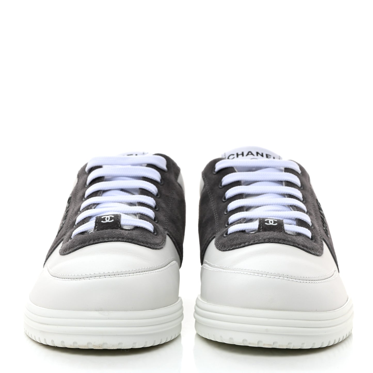 Calfskin Suede Calfskin Logo Womens Sneakers 37.5 White Gray