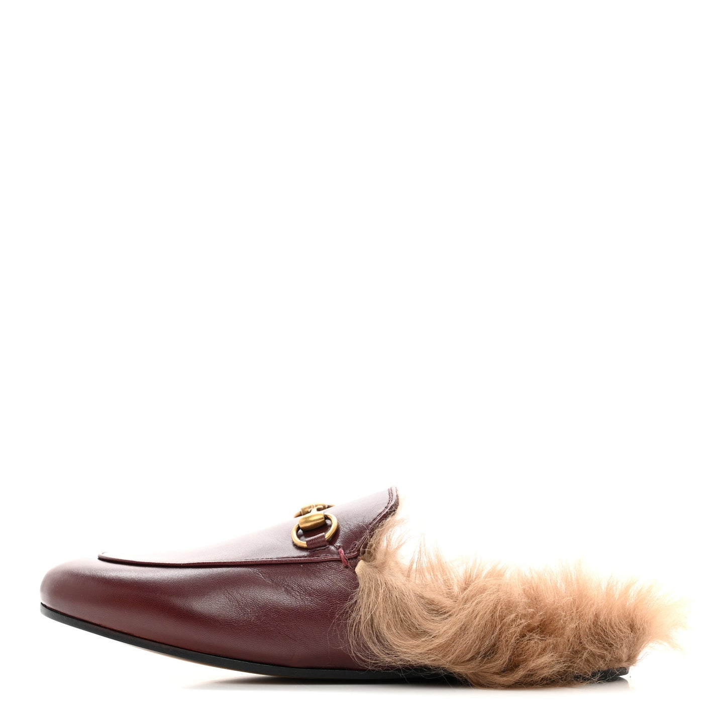 Calfskin Fur Womens Princetown Slippers 35.5 Vintage Bordeaux