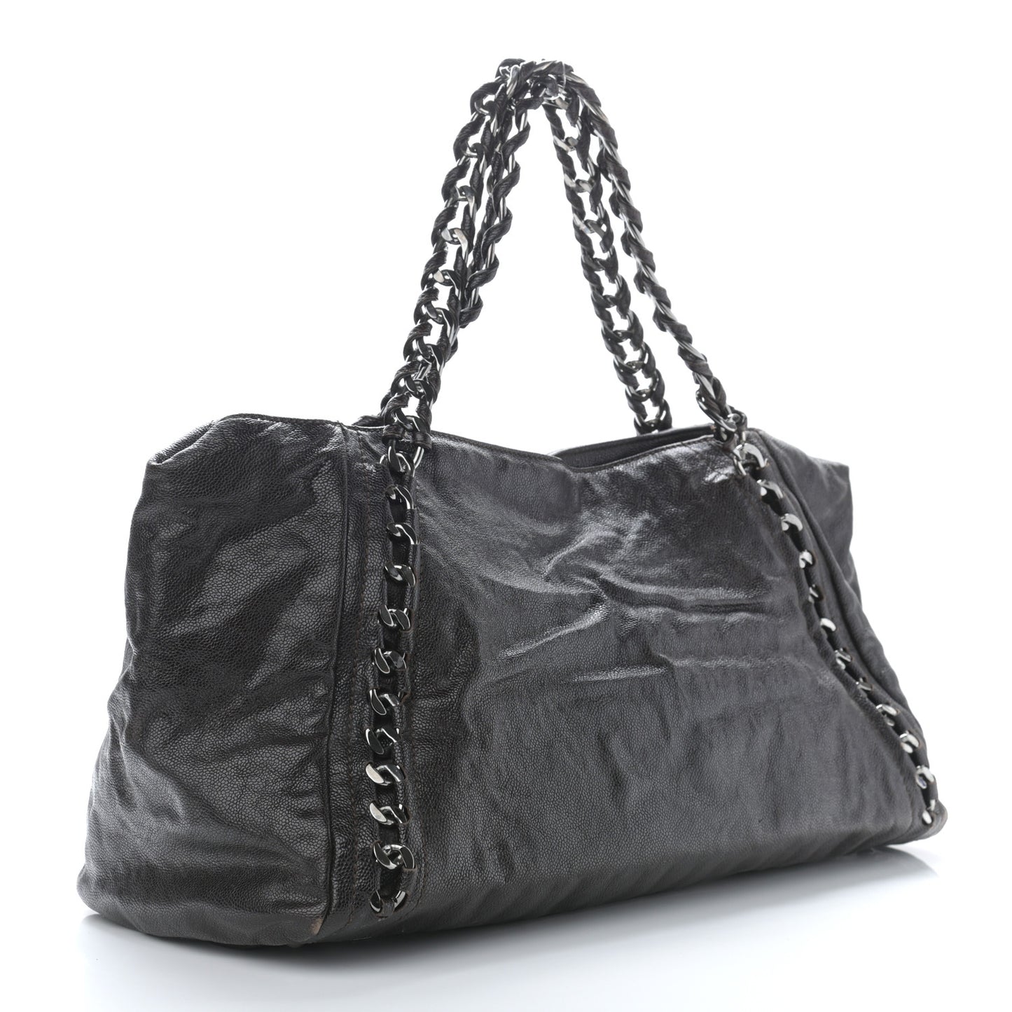 Glazed Caviar East West Modern Chain Tote Brown