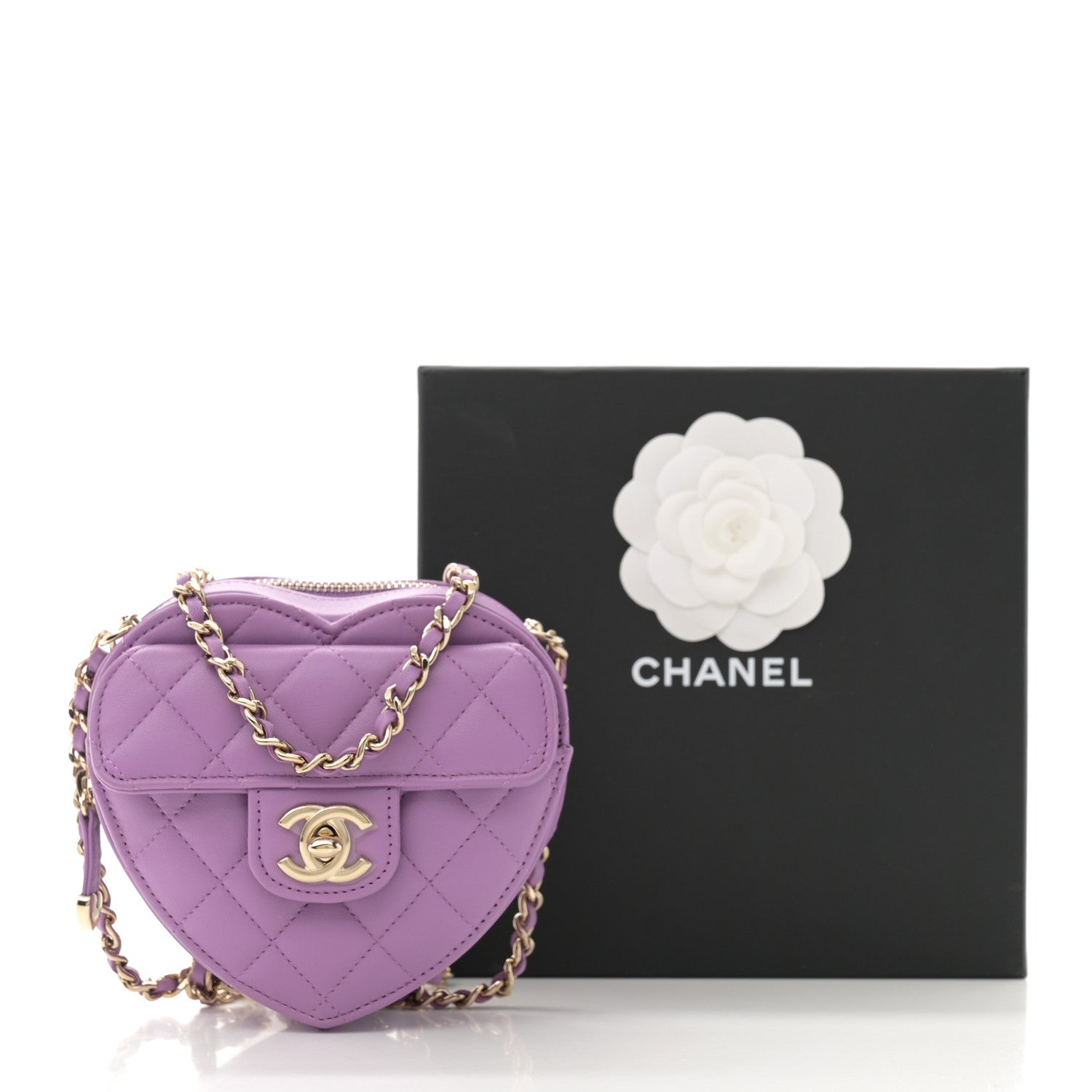 Chanel Lambskin Quilted CC In Love Heart Clutch With Chain Purple 12 of 12