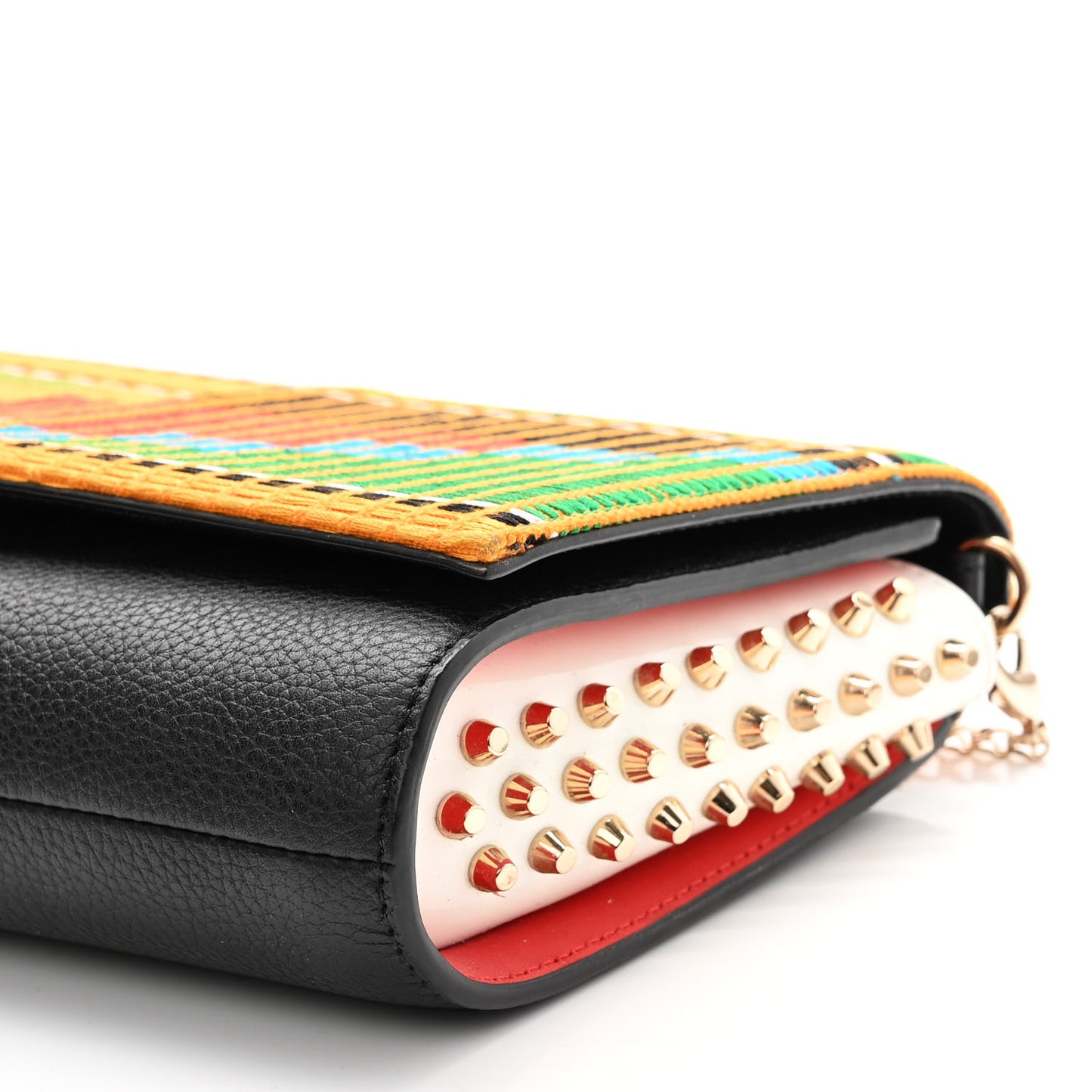 Canvas Embroidered Calfskin Spikes Paloma Africube Clutch Multicolor