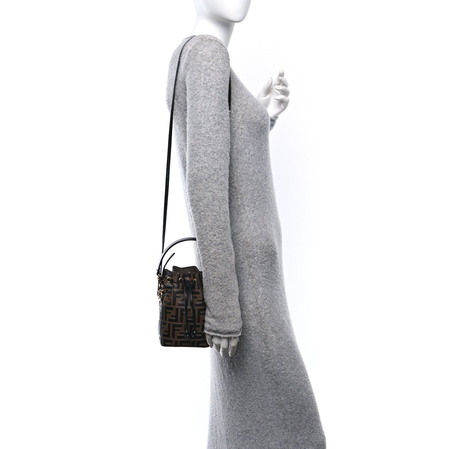 Vitello Liberty F is Fendi Bi-Color FF 1974 Embossed Mini Mon Tresor Bucket Bag Maya Black