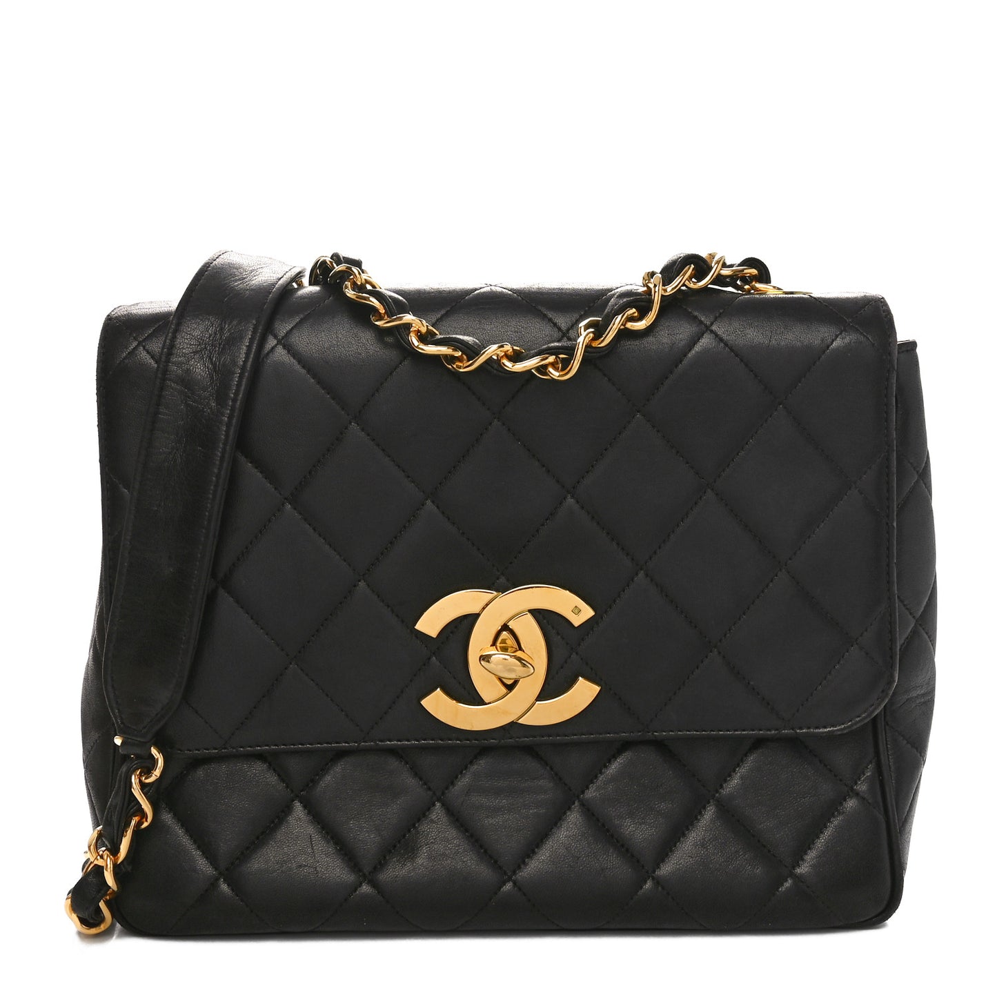 Lambskin Quilted Medium Square Flap Bag Black