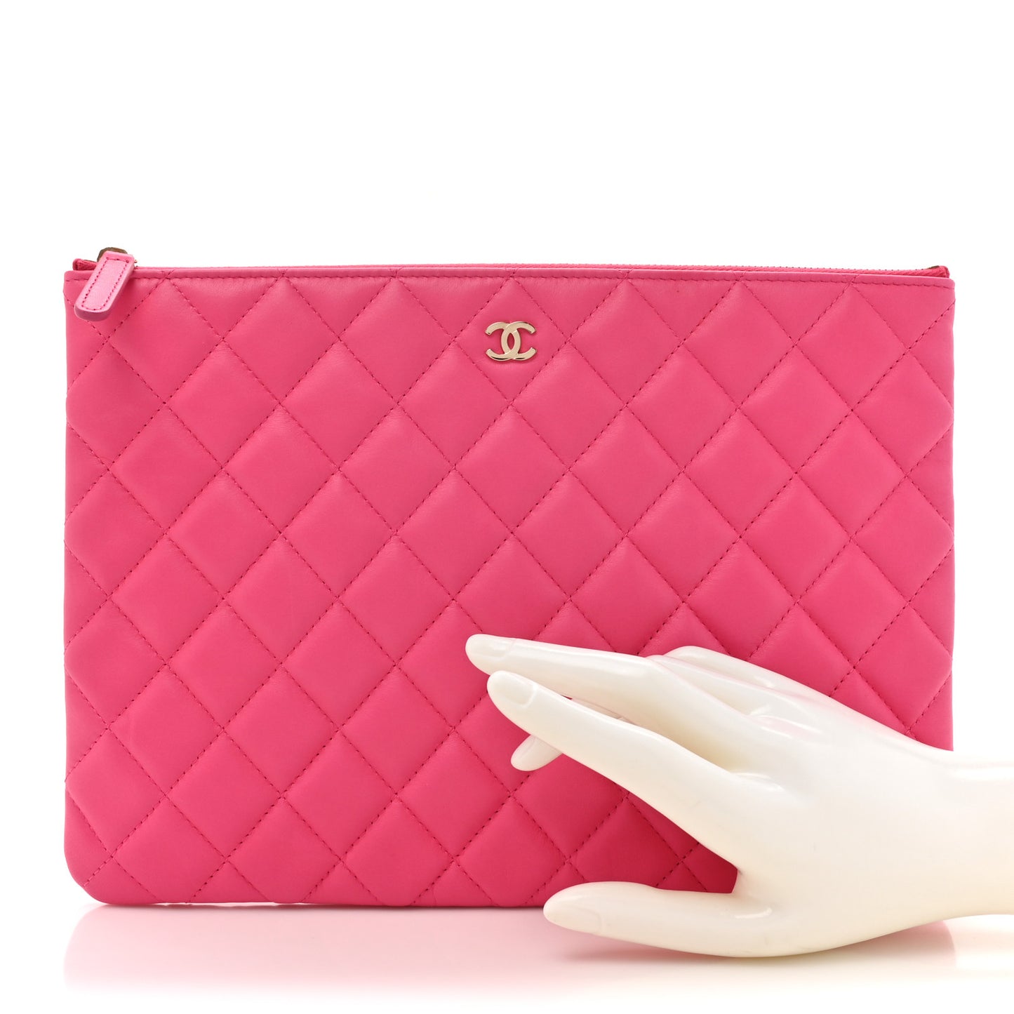 Lambskin Quilted Medium Cosmetic Case Dark Pink