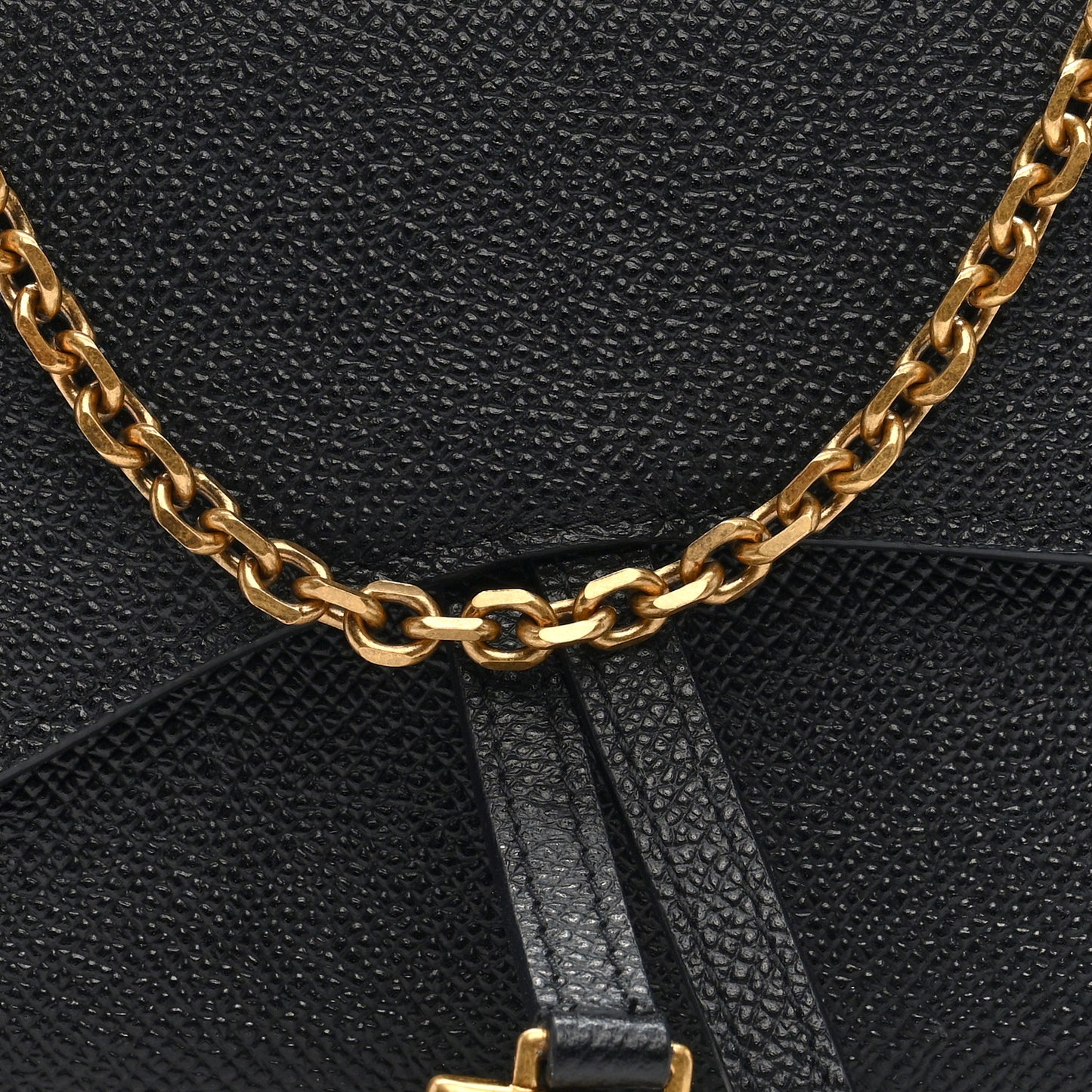 Grained Calfskin Saddle Chain Wallet Pouch Black