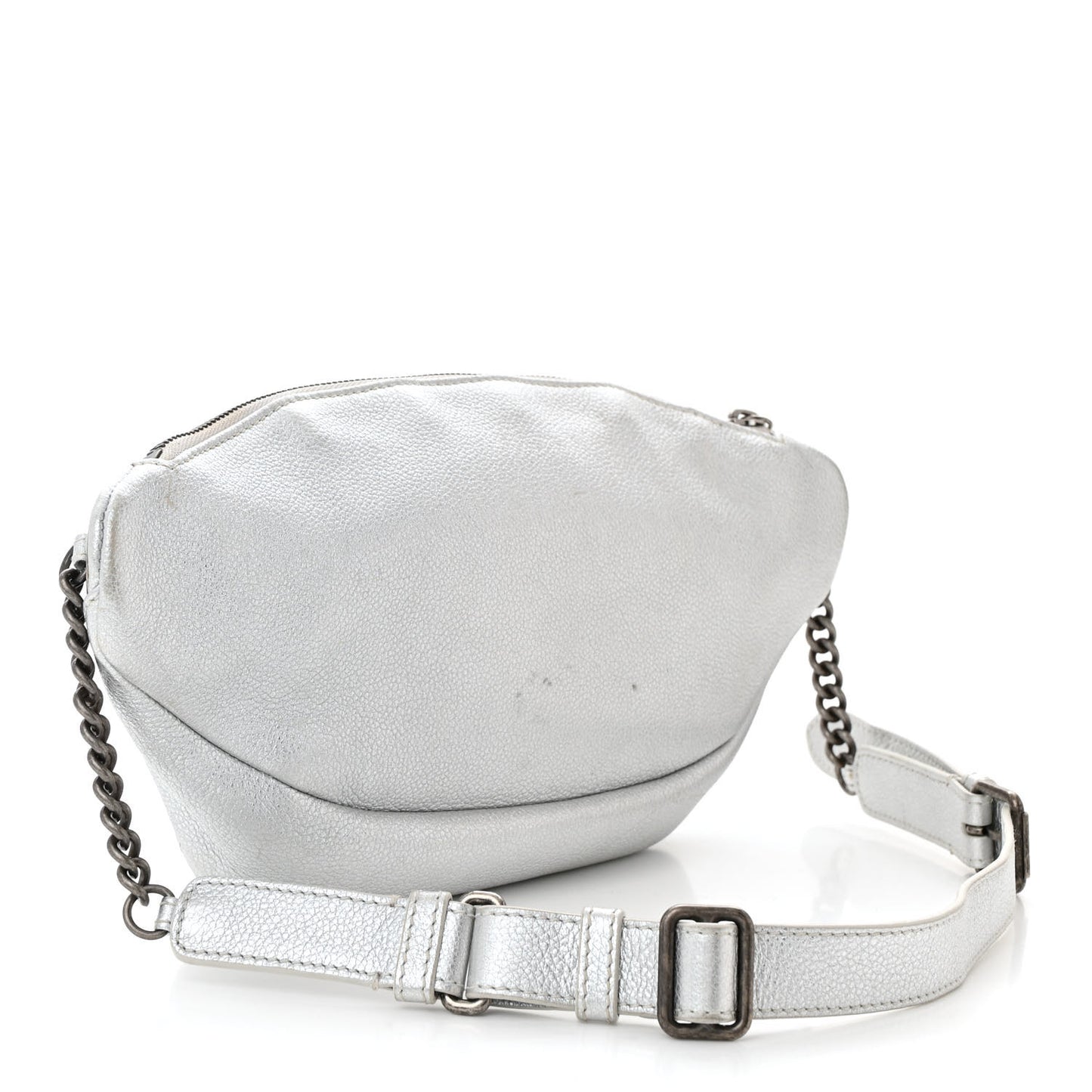 Metallic Grained Calfskin Quilted Casual Rock Waist Bag Fanny Pack Silver