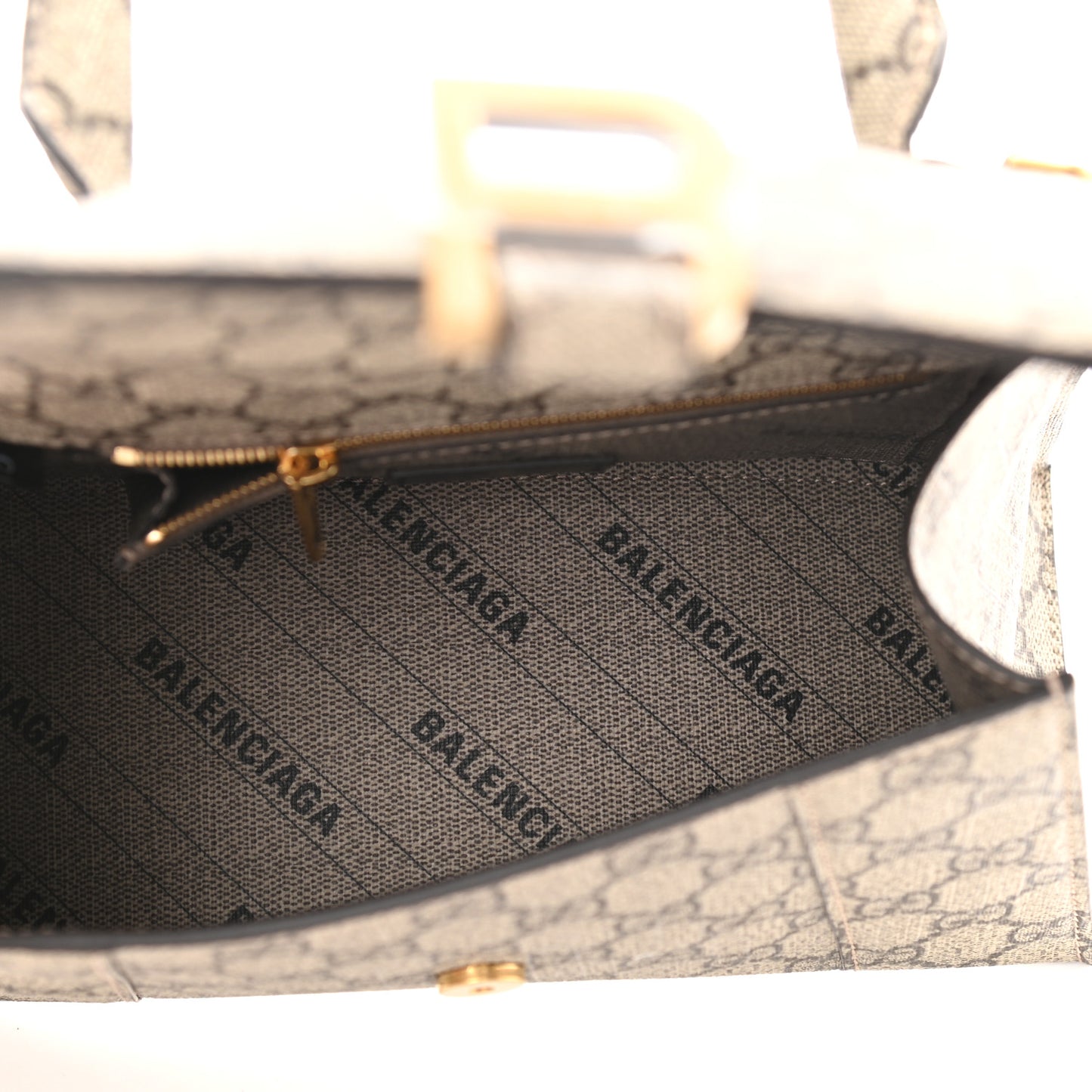 X GUCCI GG Supreme Monogram Small Hourglass Top Handle Bag Beige Ebony
