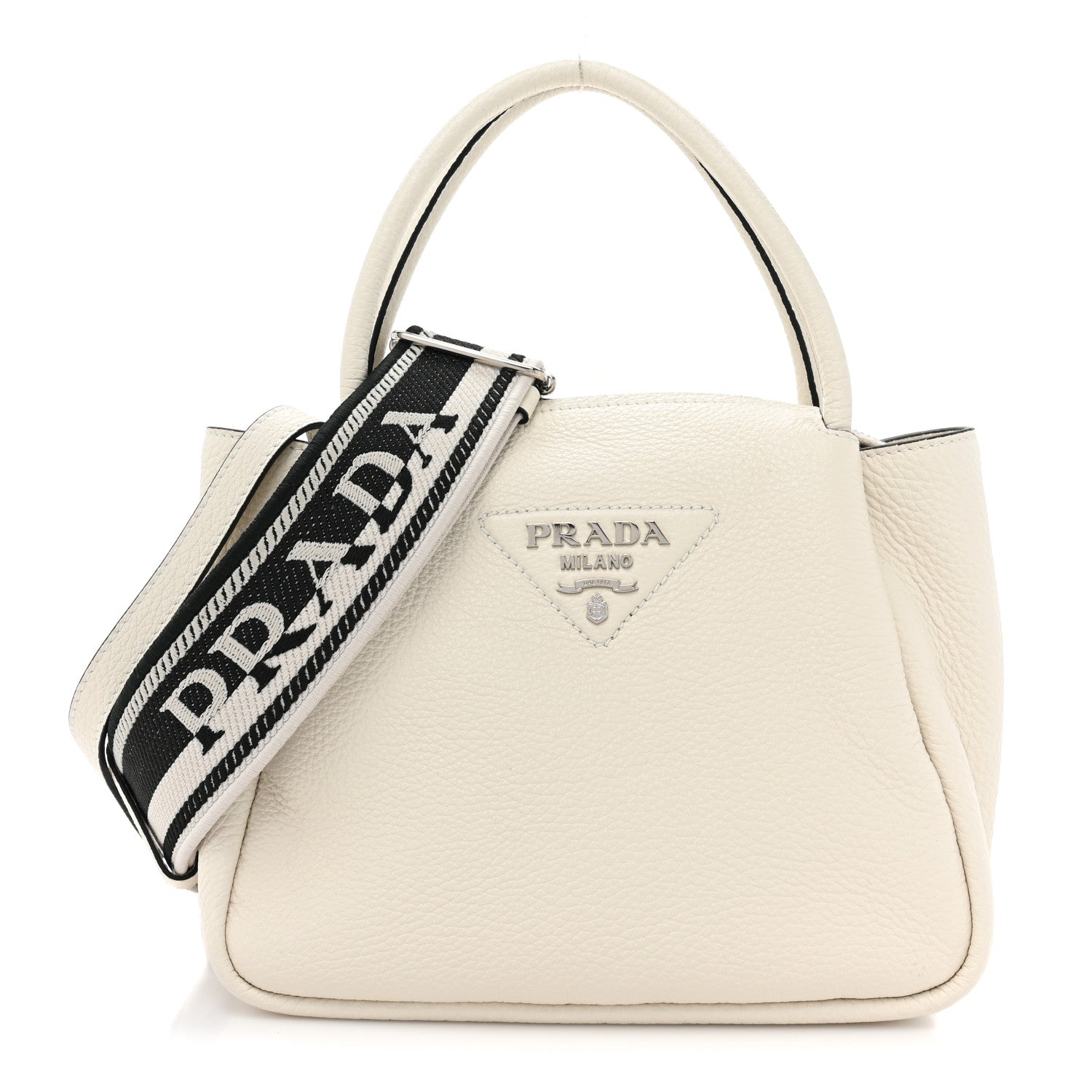 Prada Vitello Daino Soft Small Zippered Top Handle Bag White 1 of 8