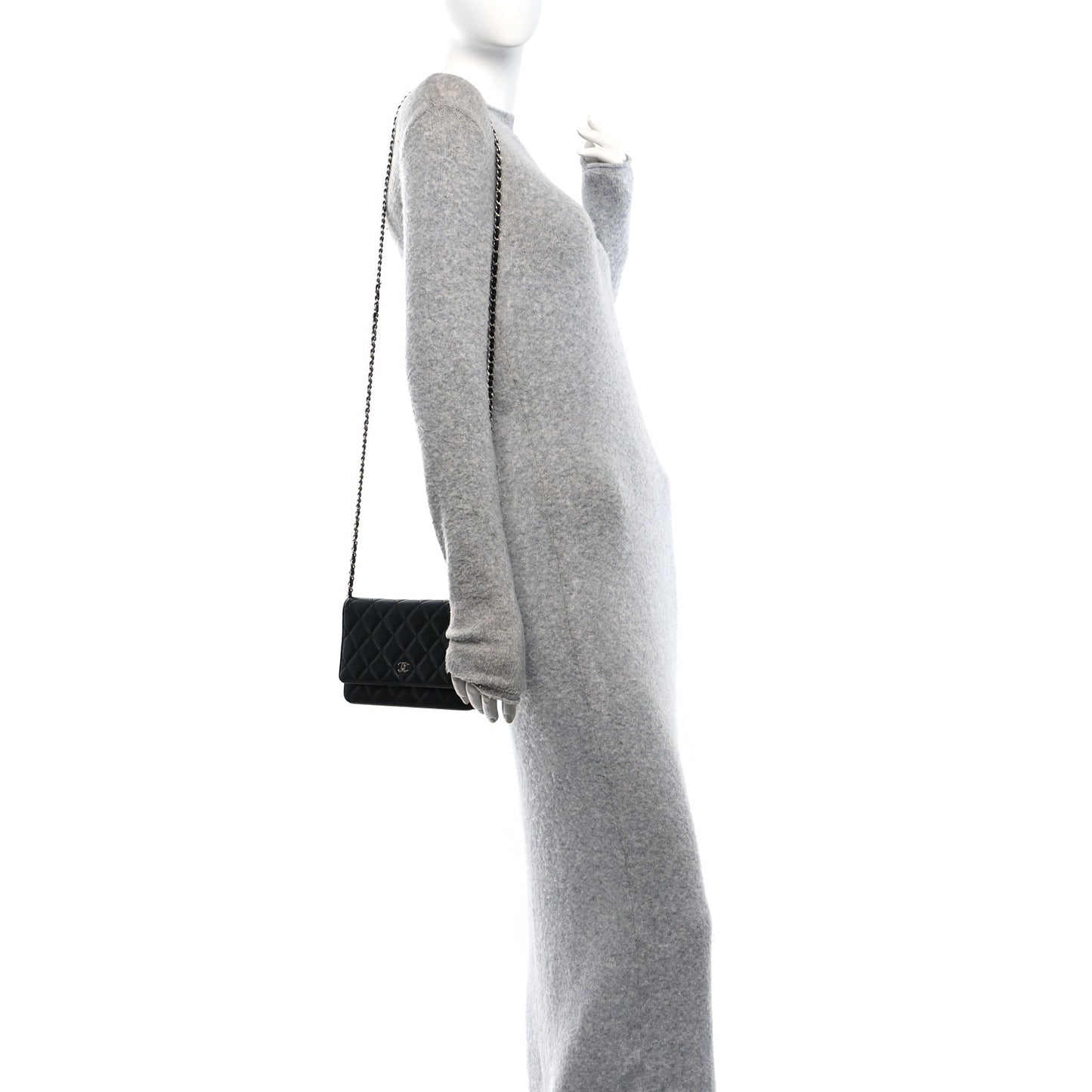 Lambskin Quilted Wallet On Chain WOC Black