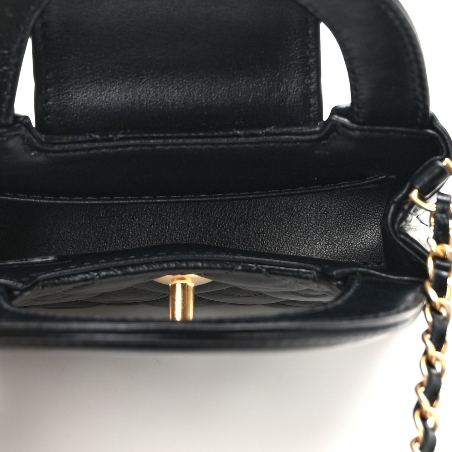 Shiny Aged Calfskin Quilted Mini Nano Kelly Shopper Black