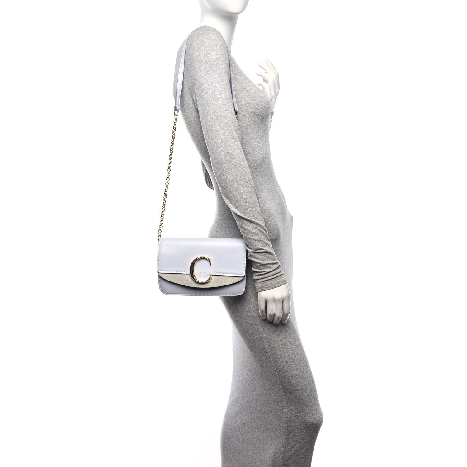 Chloe Calfskin Suede C Clutch With Chain Light Cloud 2 of 11