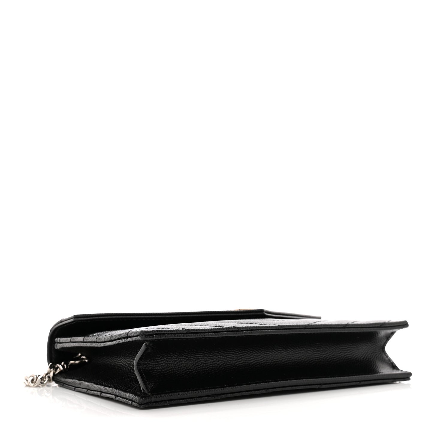 Grain De Poudre Matelasse Chevron Monogram Envelope Chain Wallet Black