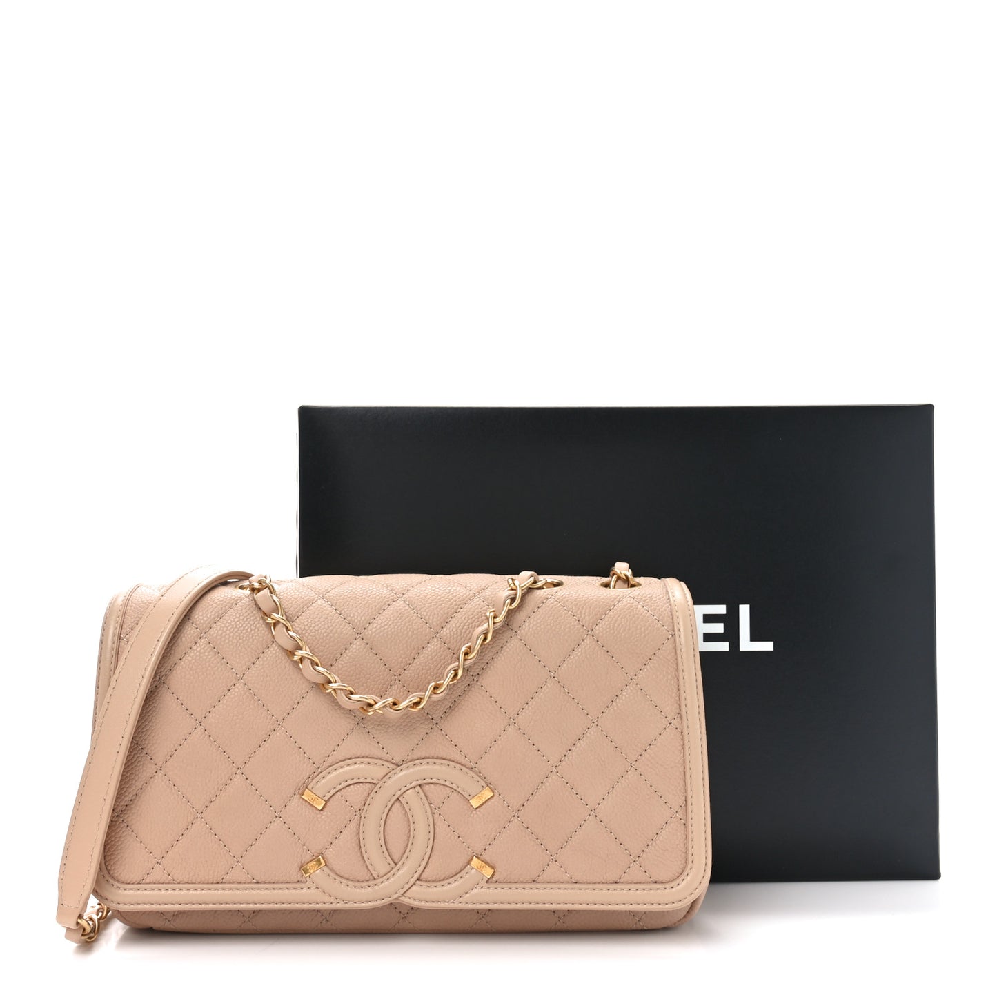 Caviar Quilted Medium CC Filigree Flap Beige
