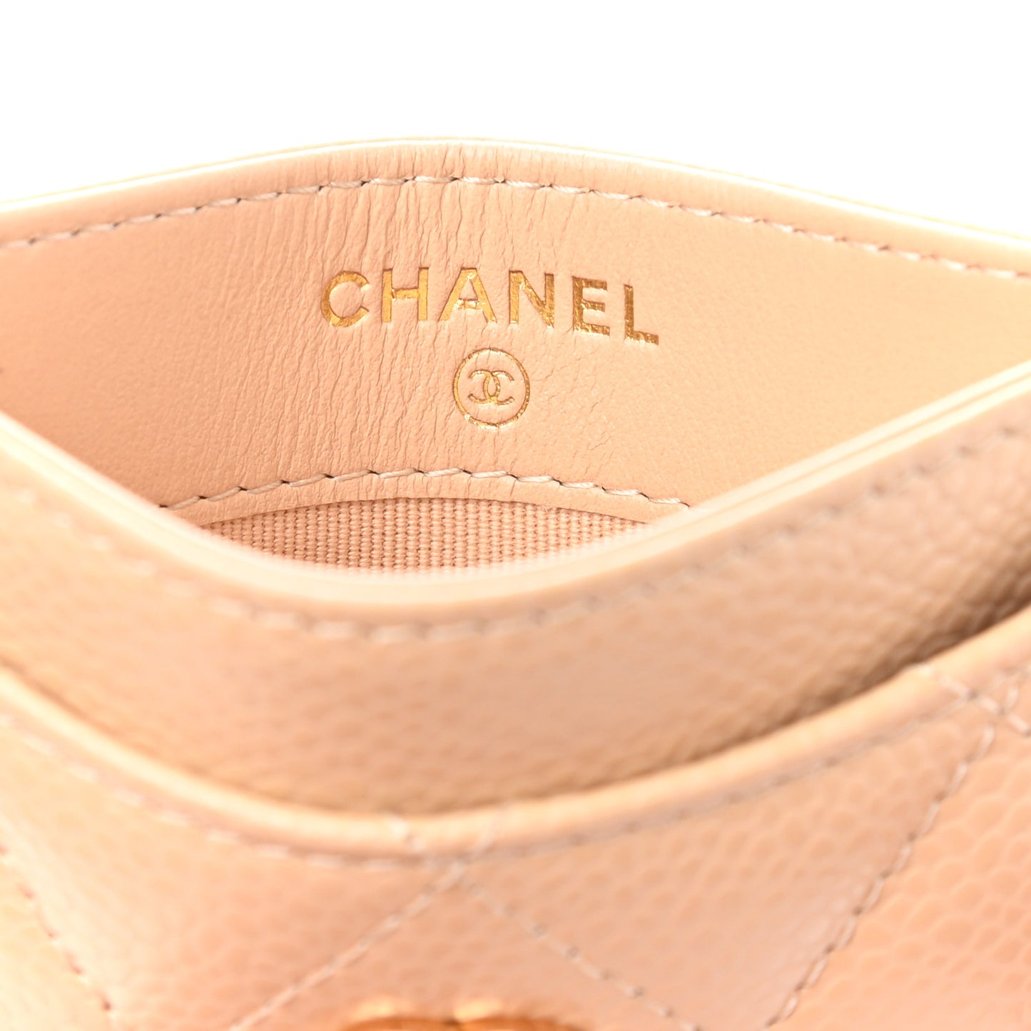 Caviar Quilted Card Holder Beige