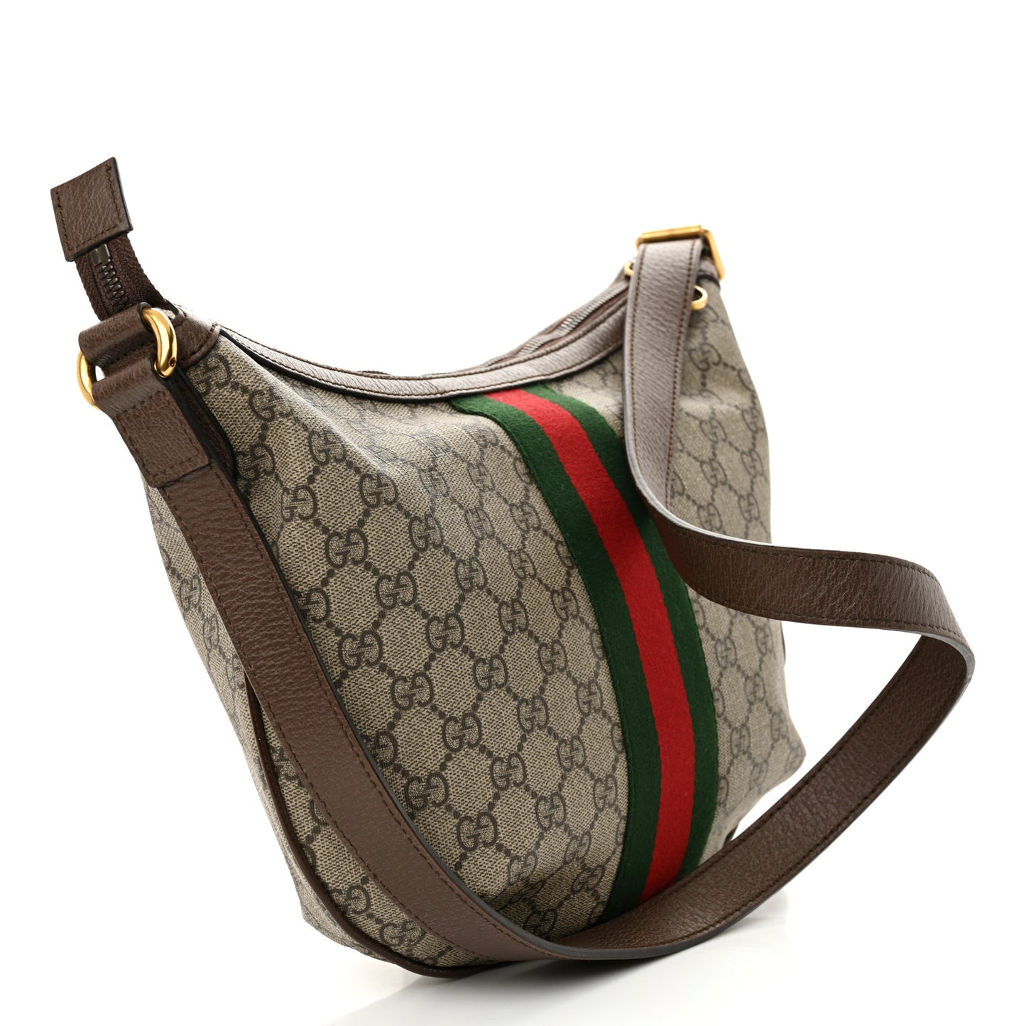 GG Supreme Monogram Web Small Ophidia Half Moon Hobo Brown