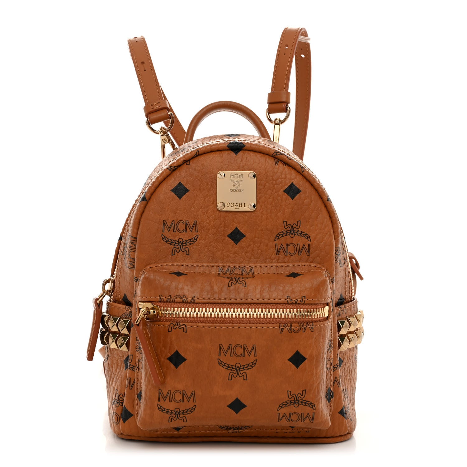MCM Visetos Side Stud X-Mini Stark Bebe Boo Backpack Cognac 1 of 10