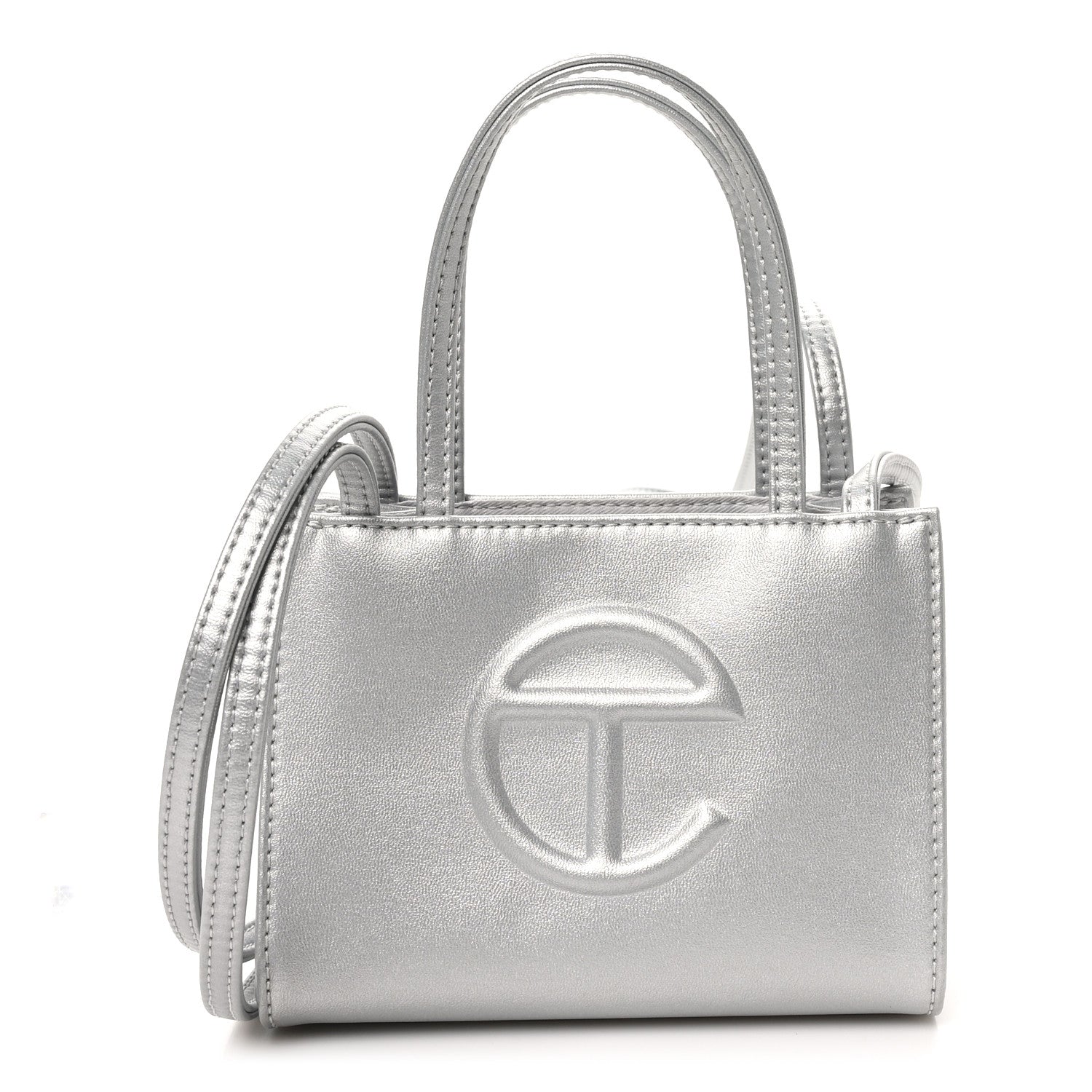 Telfar Metallic Vegan Leather Small Shopping Bag Silver 1737957
