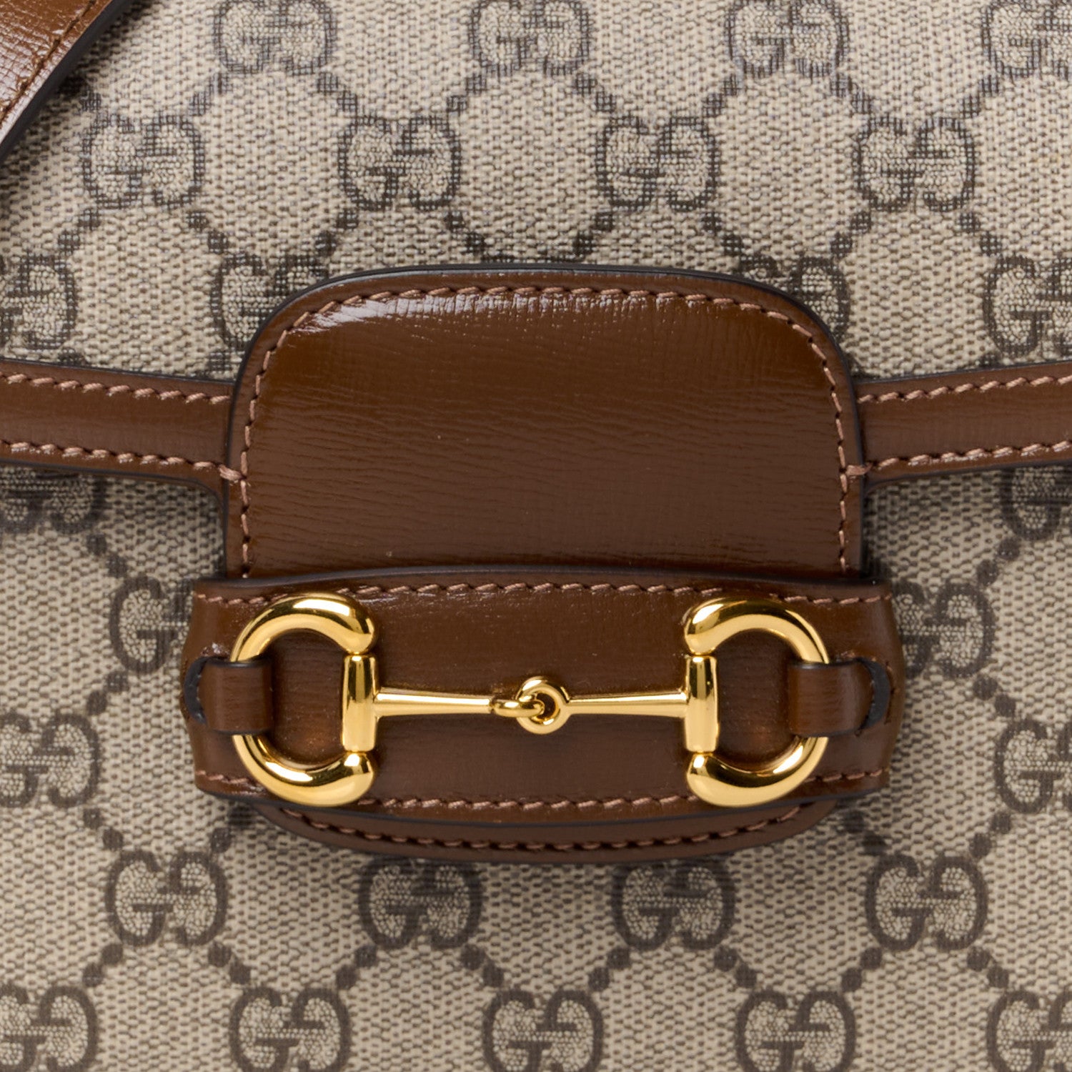 Gucci GG Supreme Monogram Web Mini Horsebit 1955 Shoulder Bag Beige Brown Sugar 10 of 13