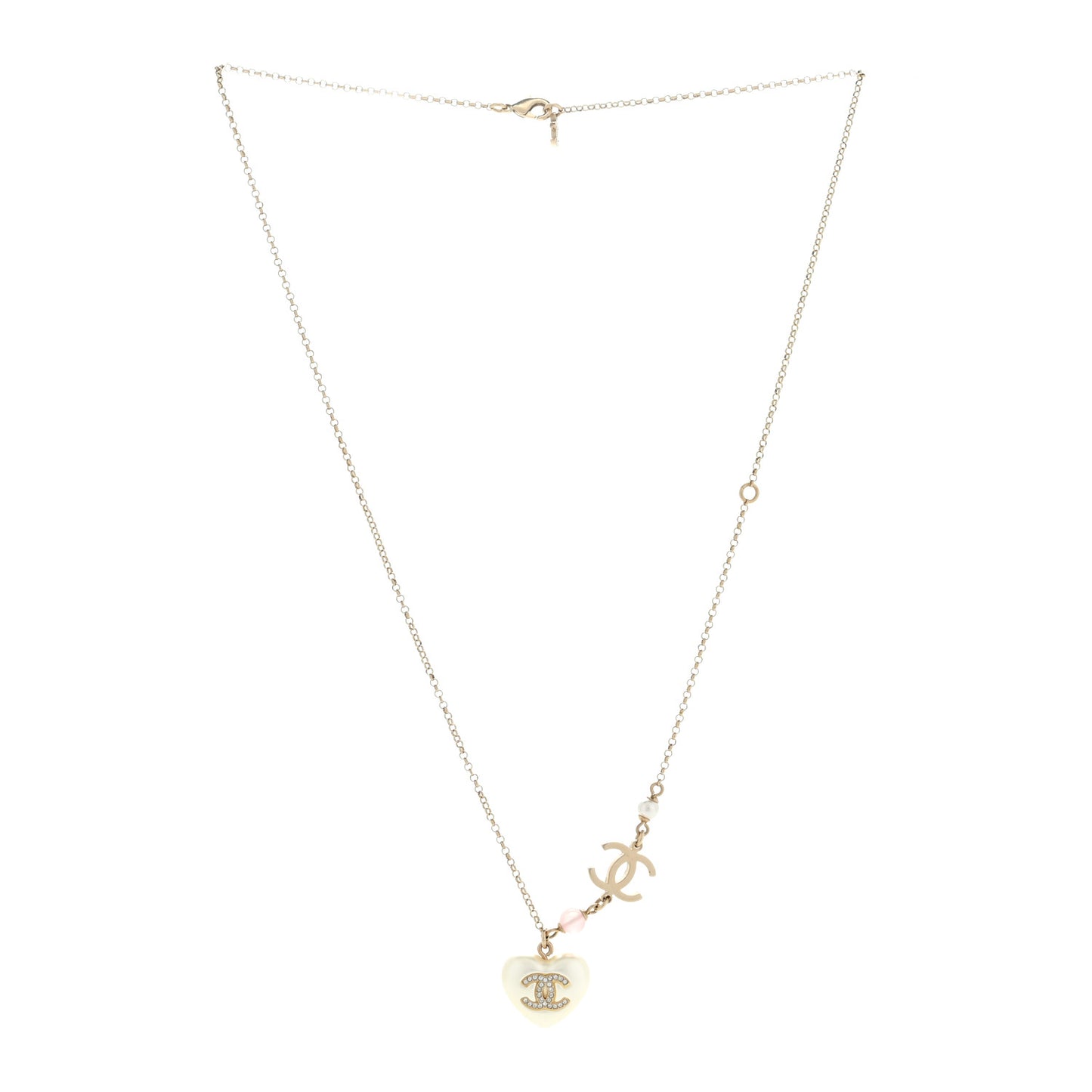 Resin Crystal CC Heart Necklace Pearly White Gold