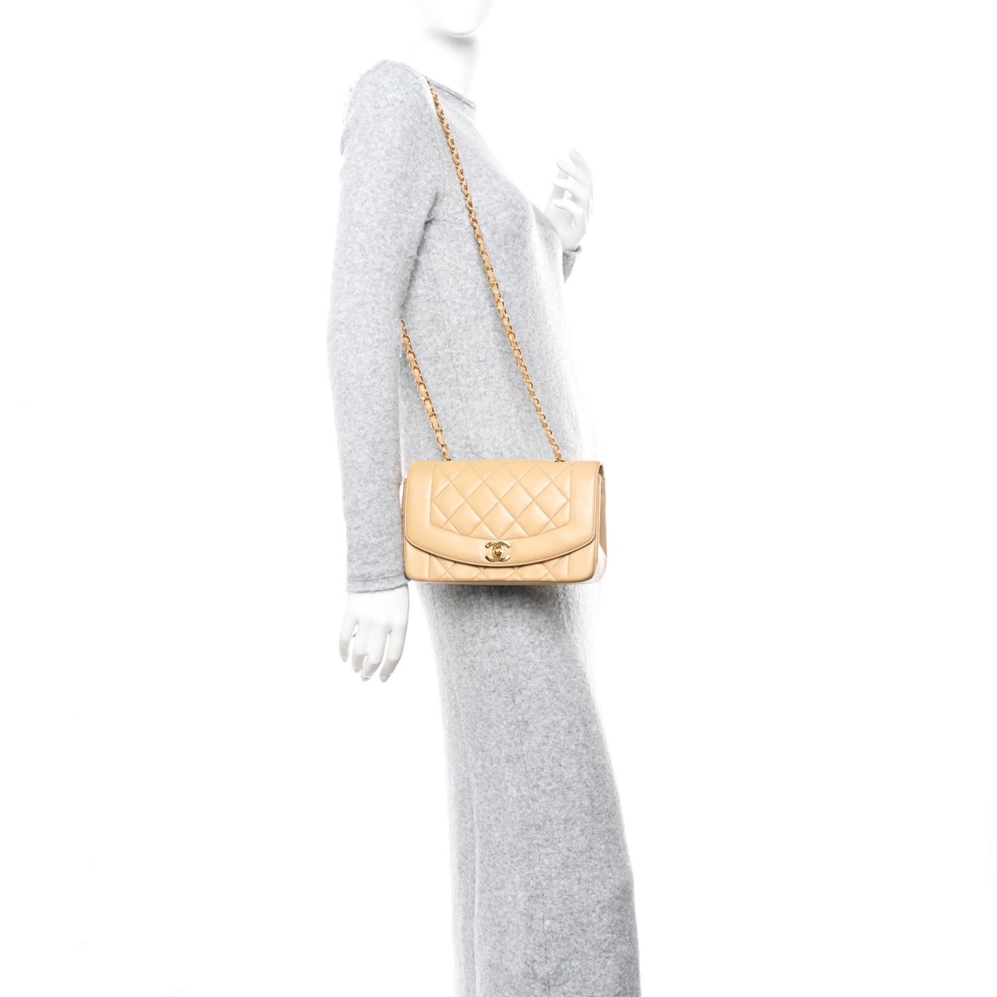 Lambskin Quilted Small Single Flap Beige