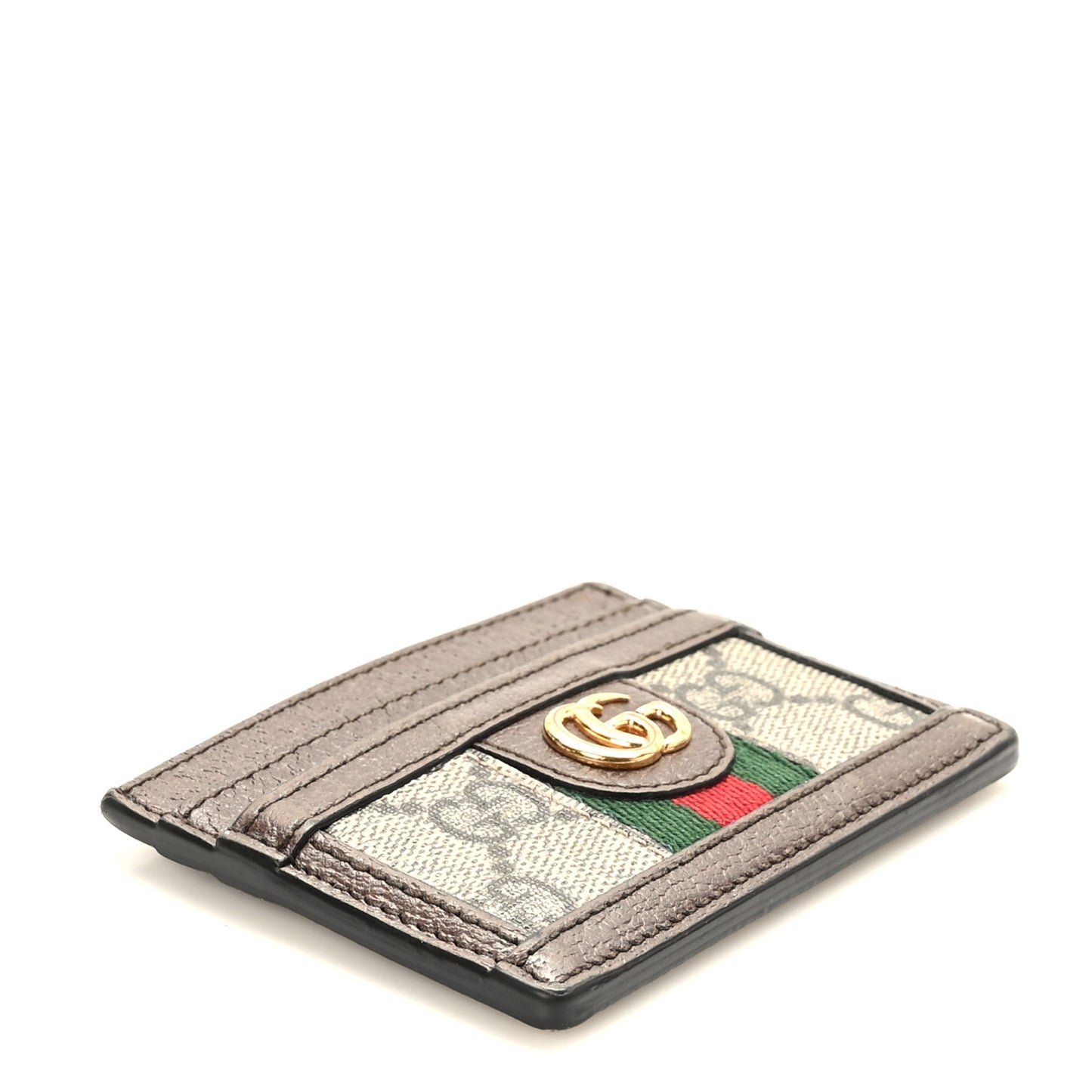 GG Supreme Monogram Textured Dollar Calfskin Ophidia Card Holder Beige Ebony New Acero