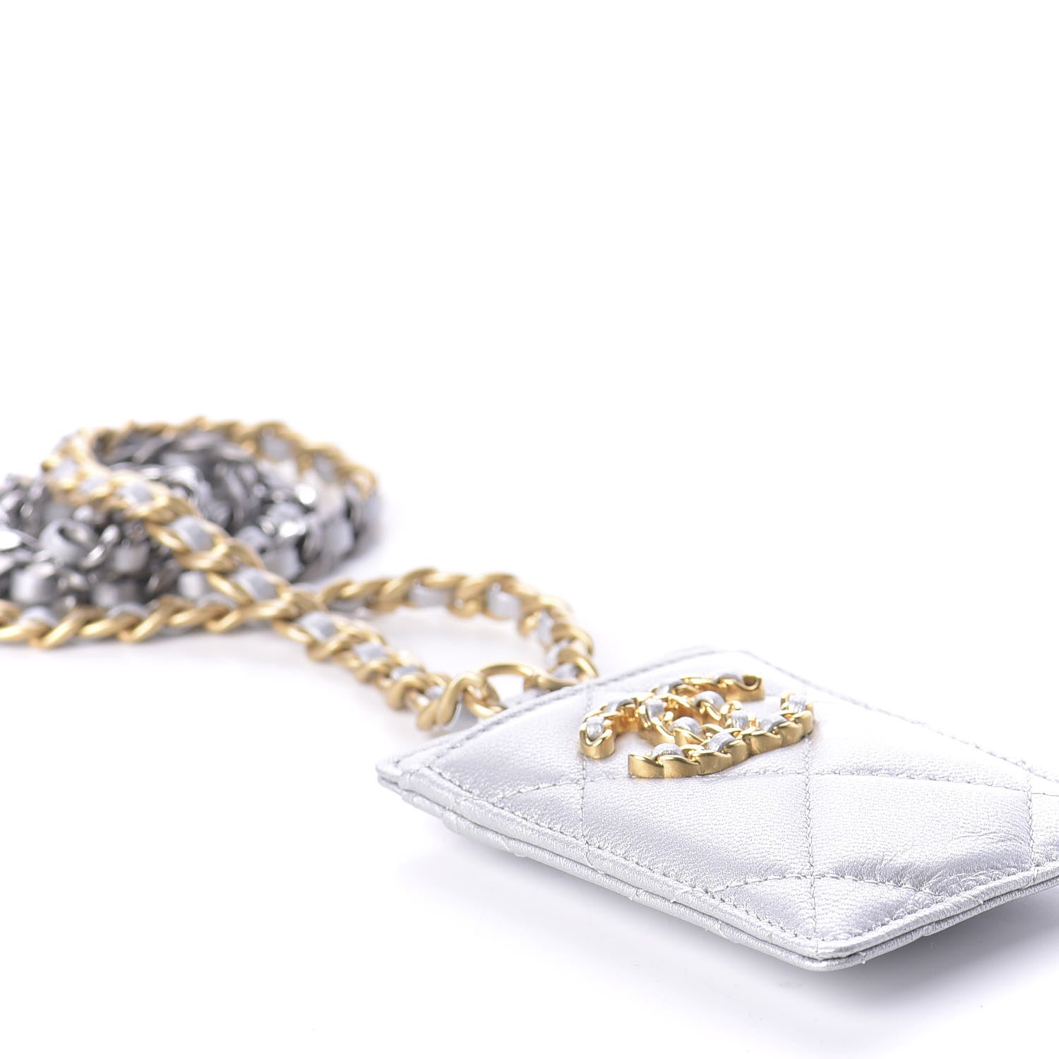 Chanel Metallic Goatskin Quilted 19 Card Holder On Chain Silver 6 of 10