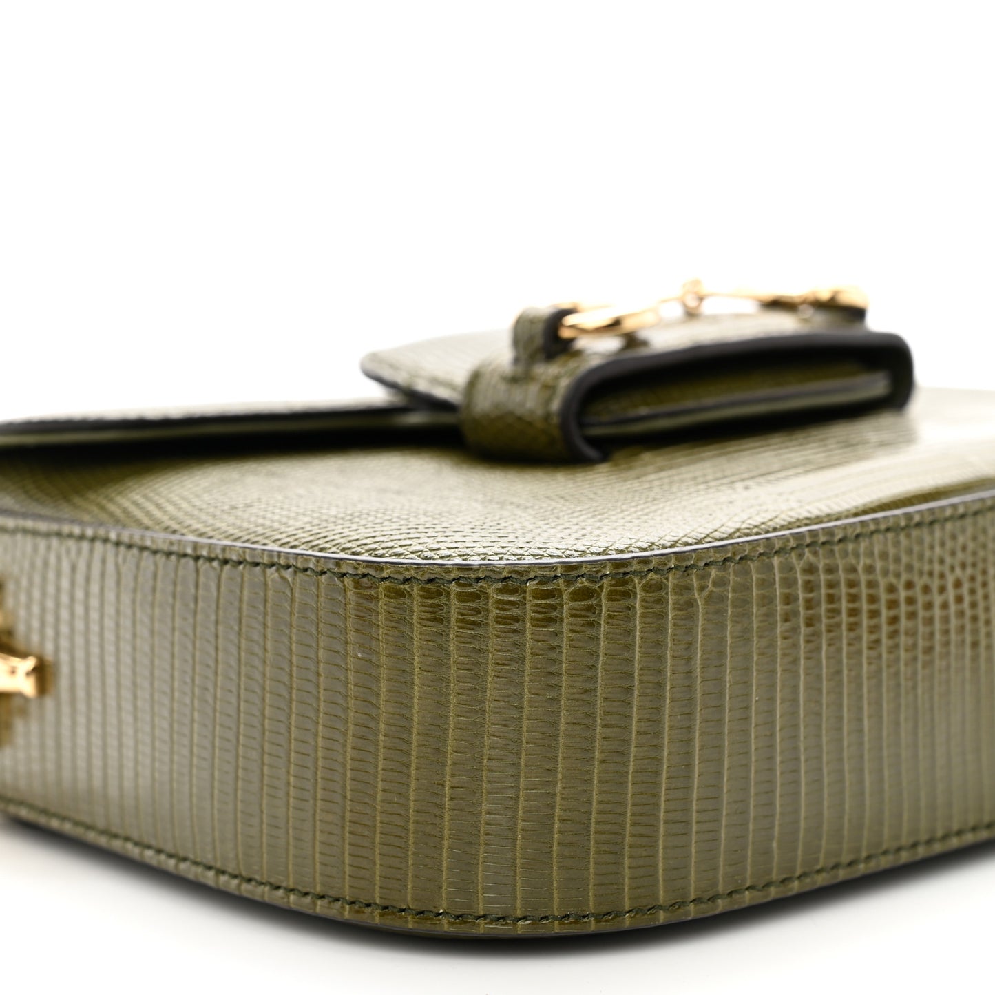Lizard Web Mini Horsebit 1955 Shoulder Bag Green