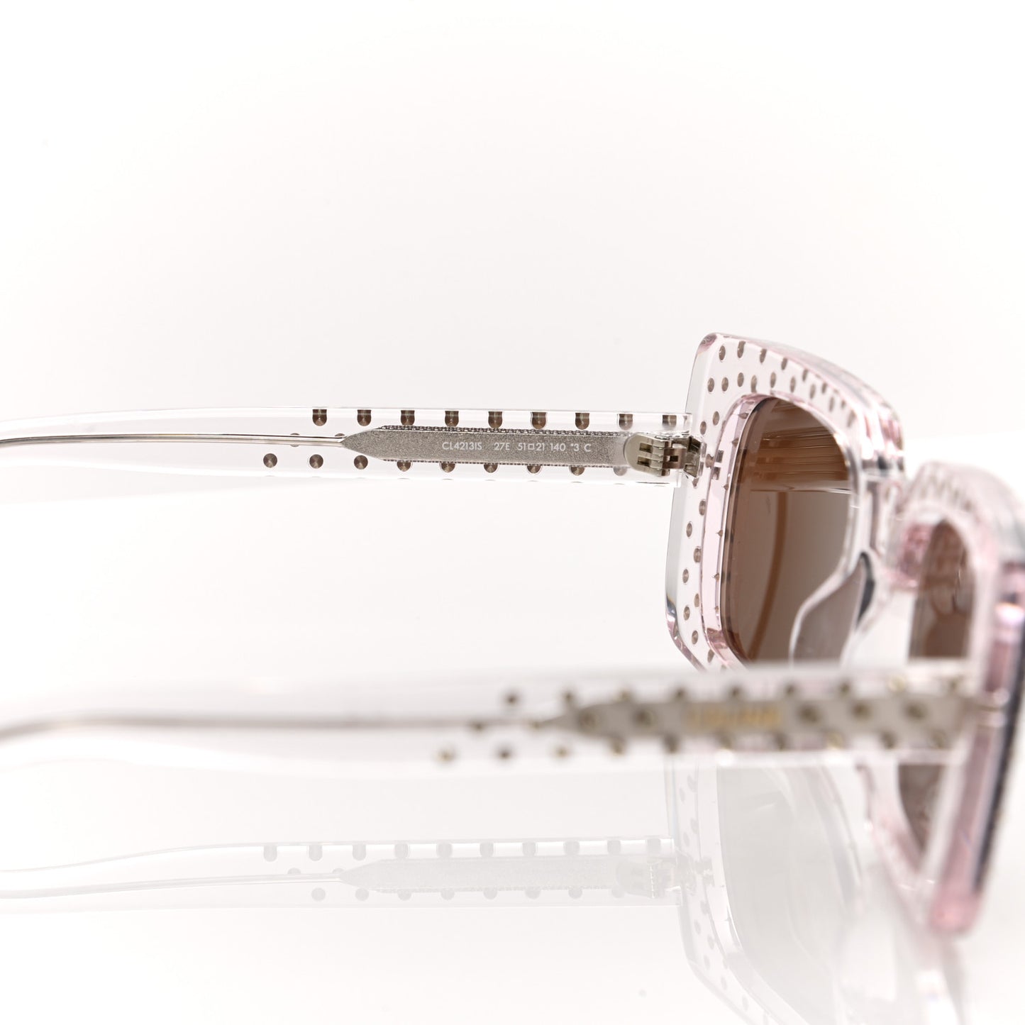 Acetate Crystal Studded Rectangle Sunglasses Clear Brown