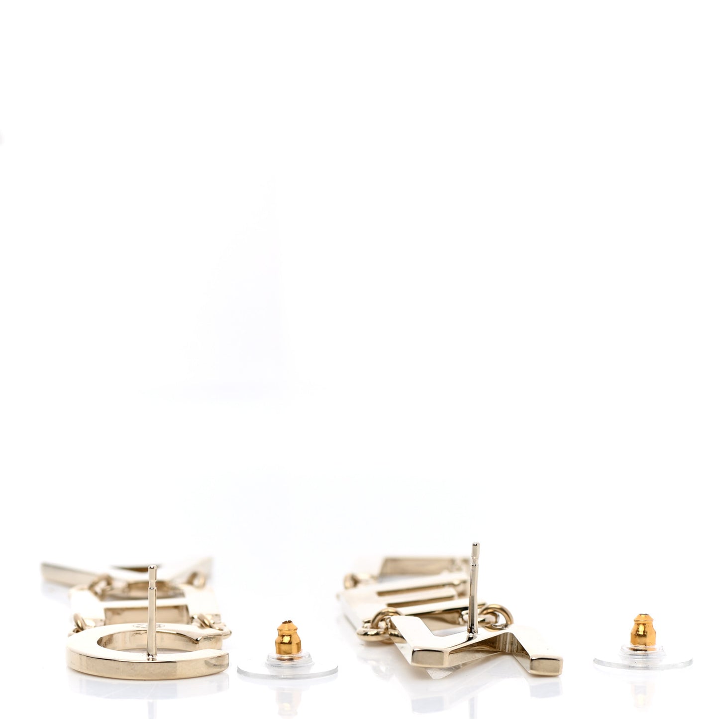 Metal Cha-Nel Logo Drop Earrings Gold