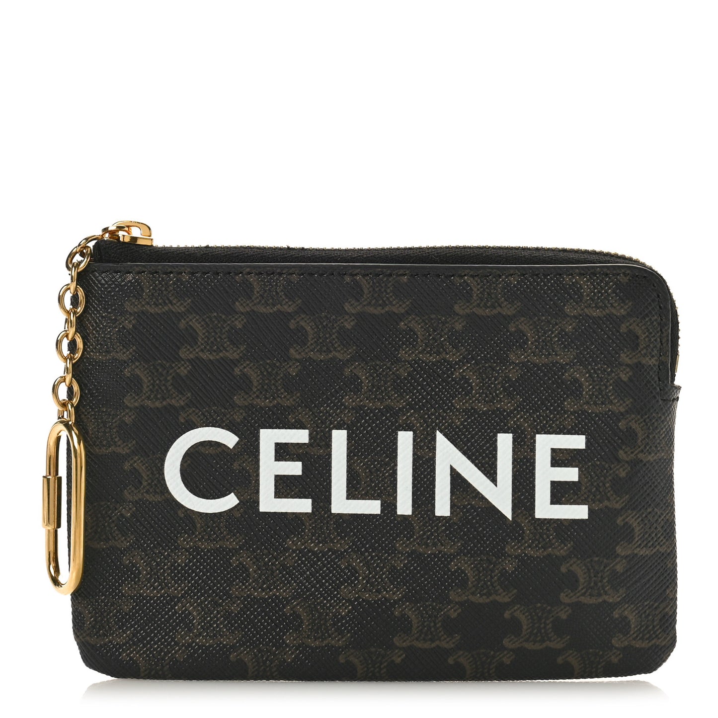 Triomphe Canvas Logo Coin and Card Pouch With Hook Black