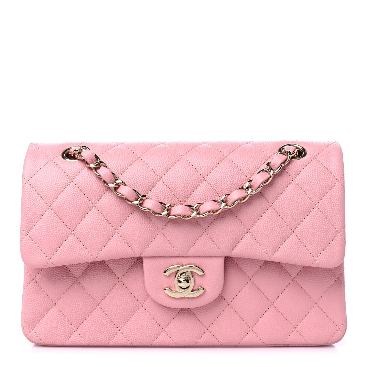 Caviar Quilted Small Double Flap Pink