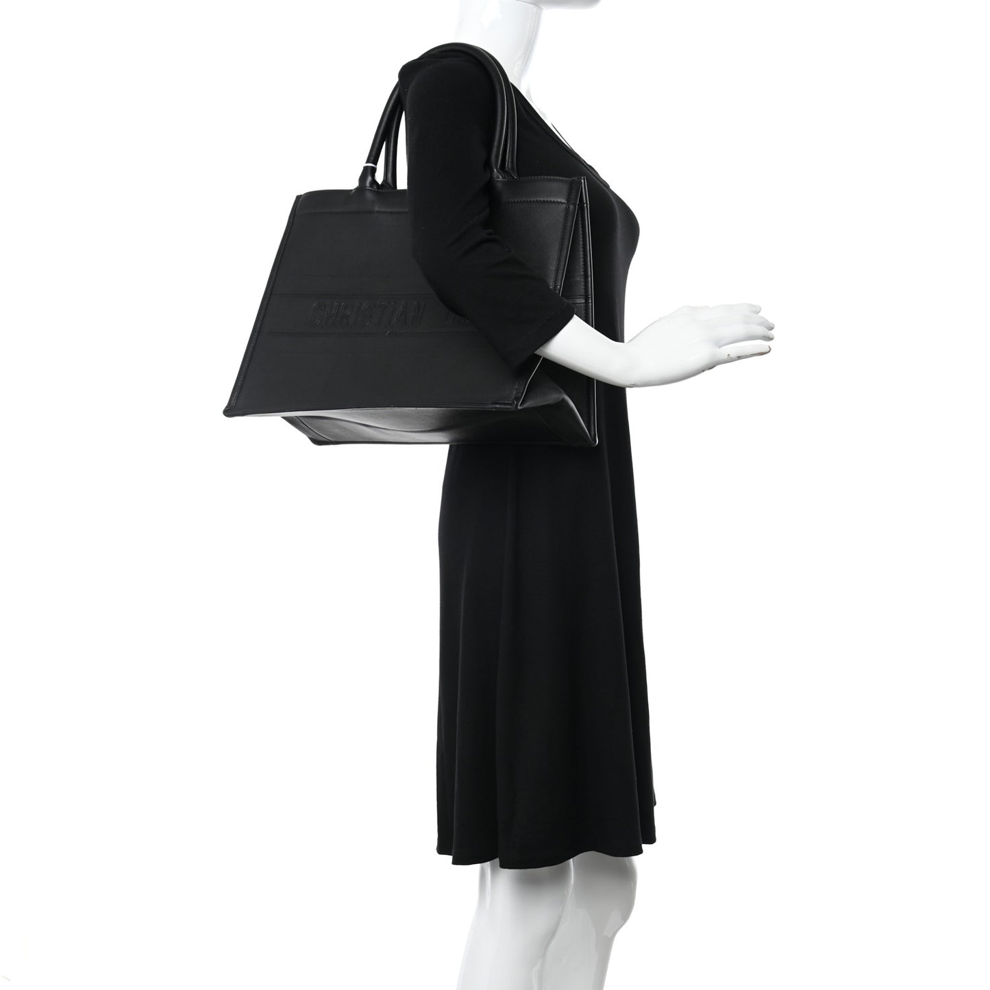 Calfskin Embossed Medium Book Tote Black