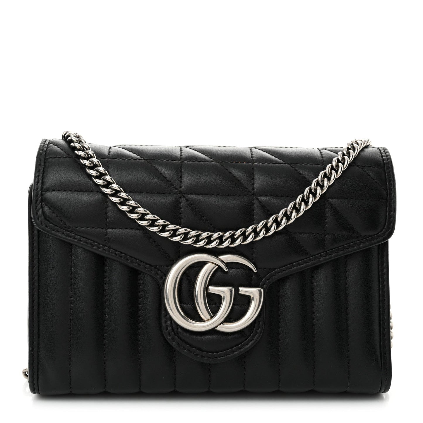 Calfskin Matelasse Aria GG Marmont Chain Wallet Black