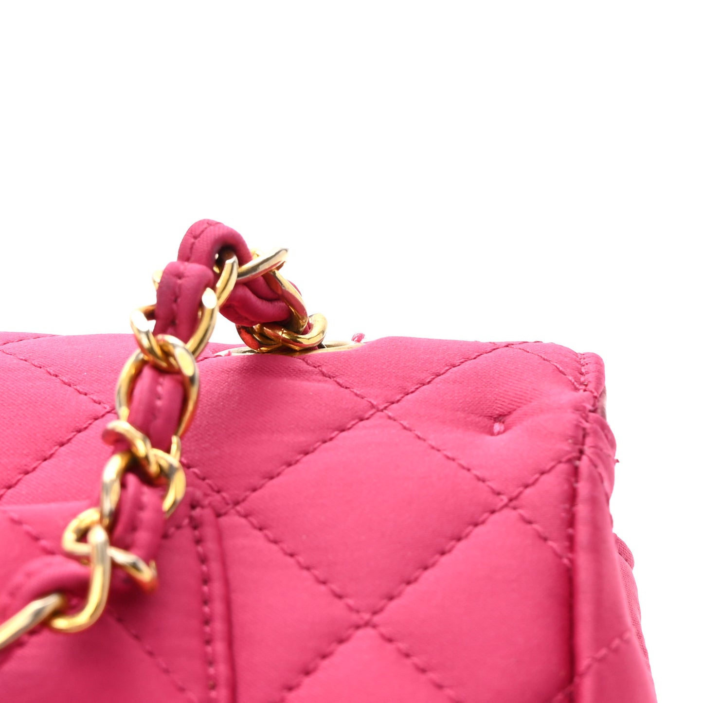 Satin Quilted Medium Double Flap Fuchsia