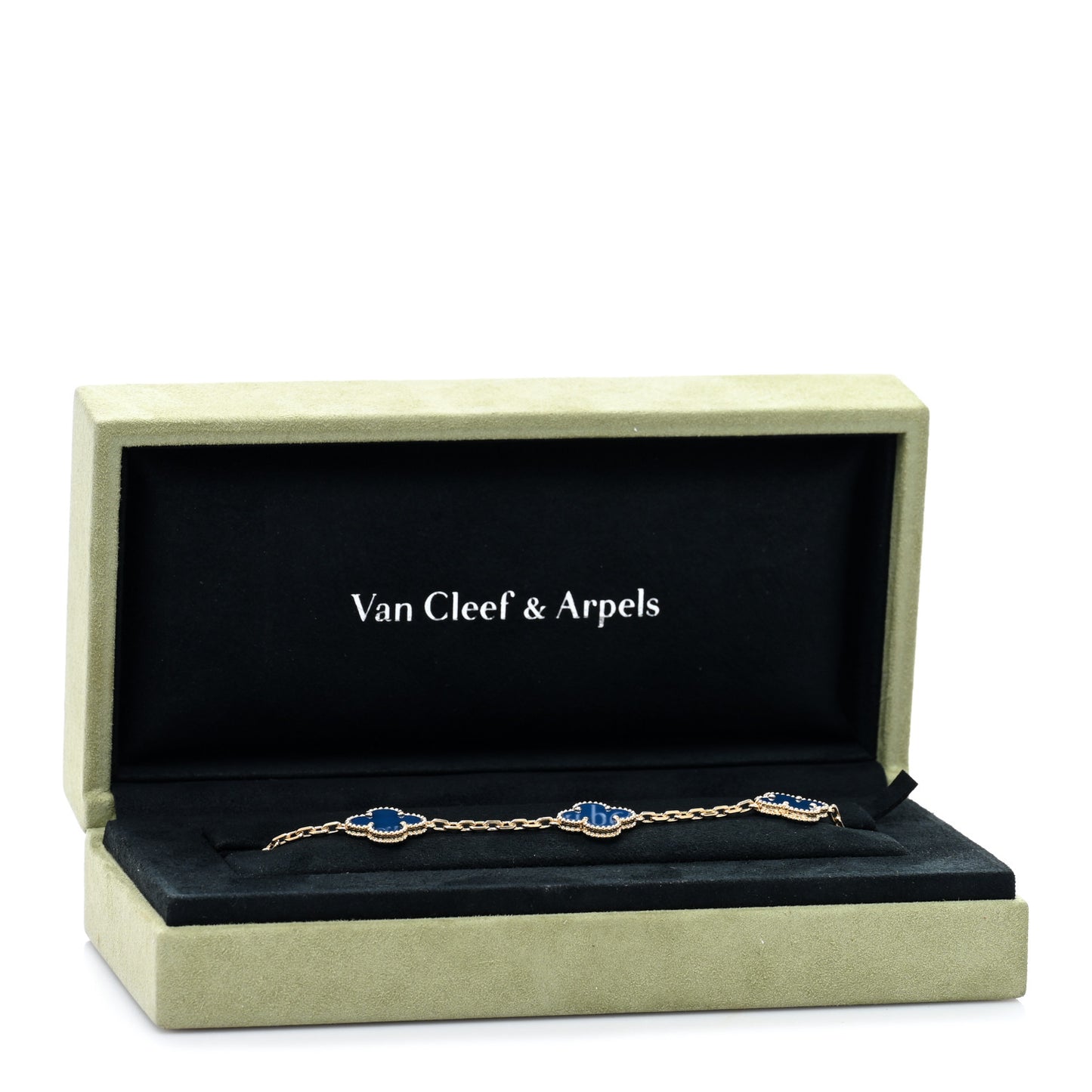 18K Yellow Gold Blue Agate 5 Motifs Vintage Alhambra Bracelet