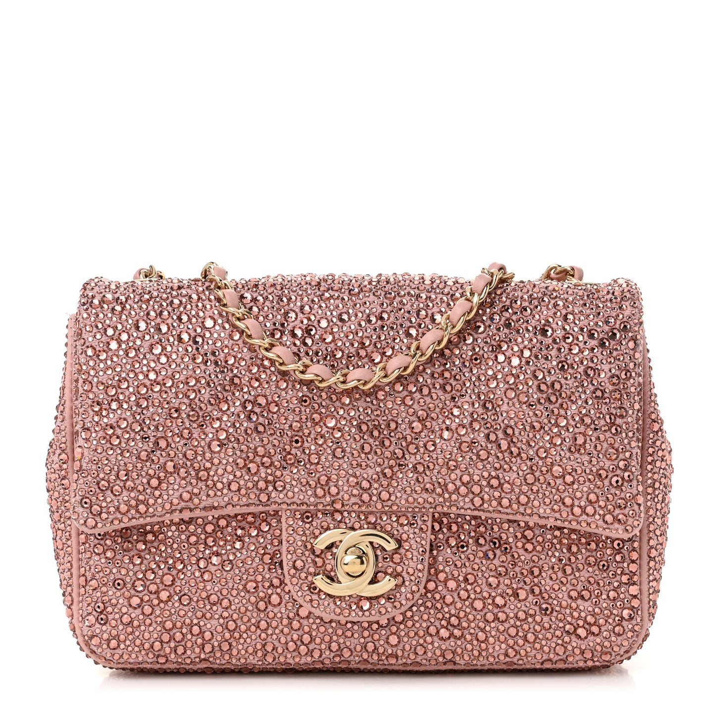 Lambskin Crystal Diamante Small Flap Light Pink