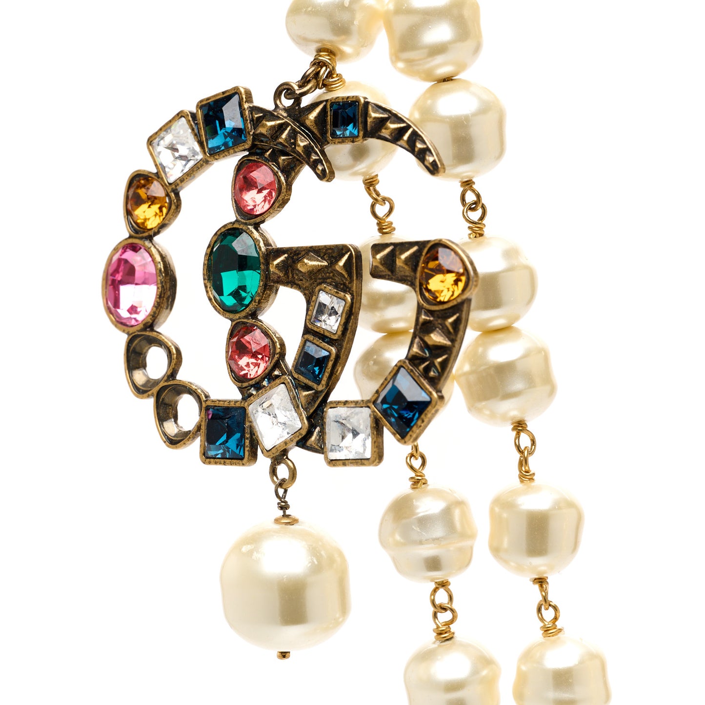 Crystal Pearl Double G Necklace Aged Gold Multicolor
