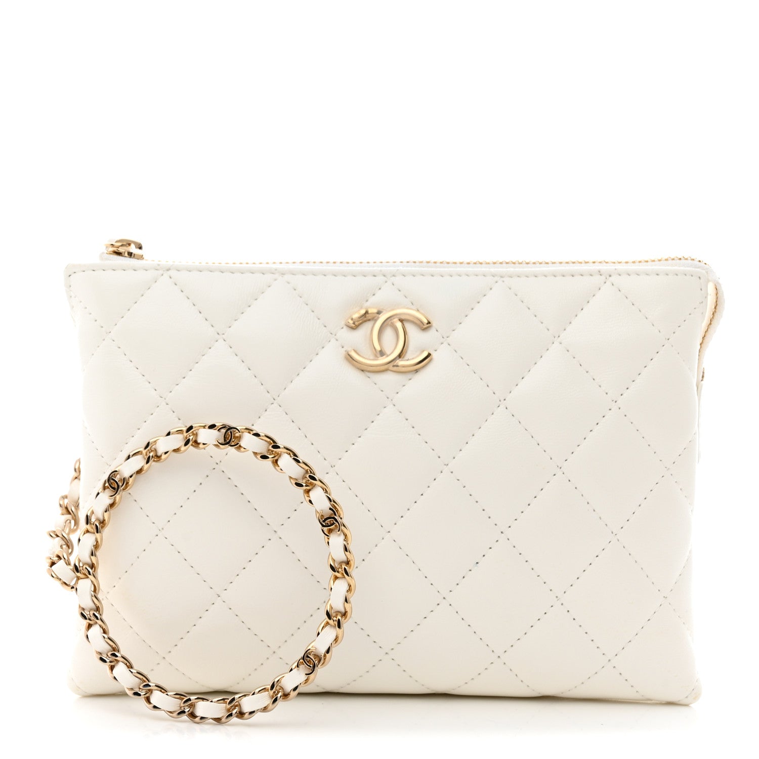 Chanel Shiny Crumpled Calfskin Quilted Clutch Bag White 1 of 9