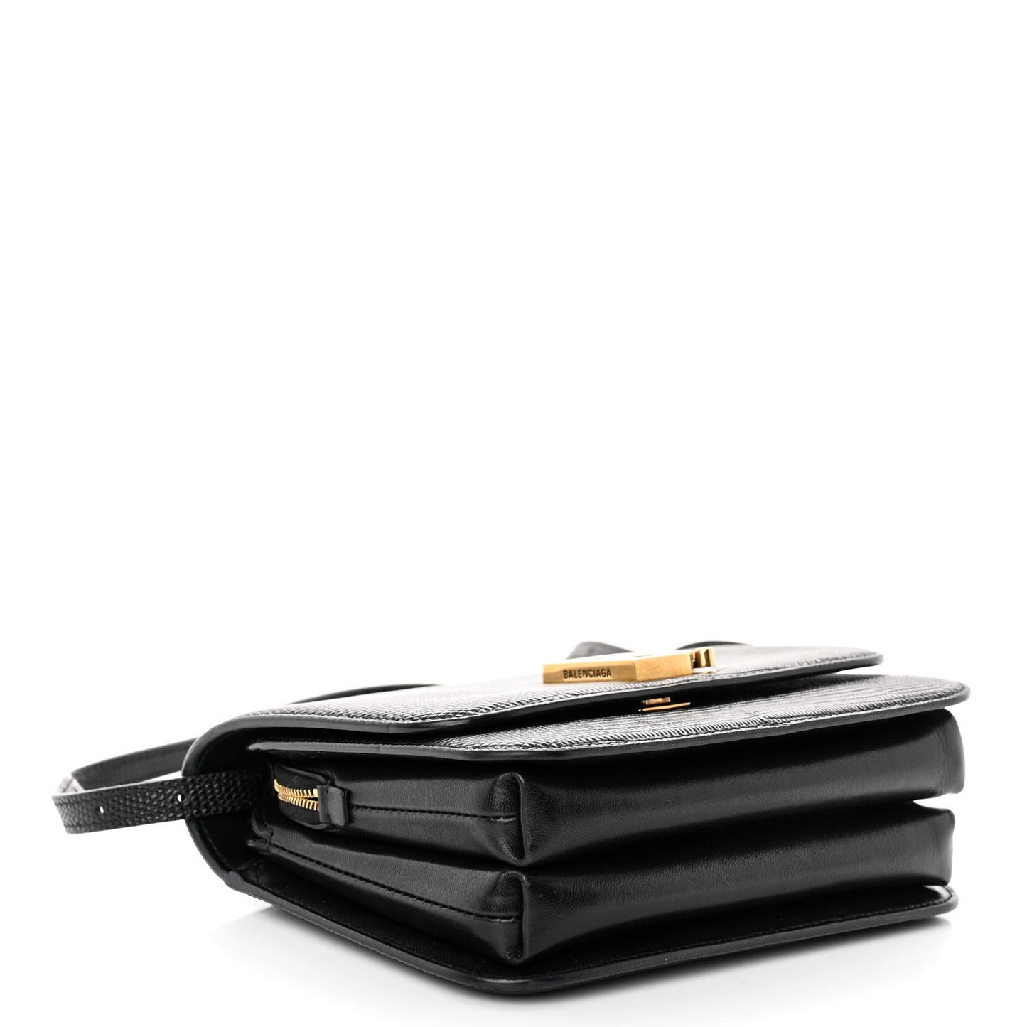 Patent Calfskin Lizard Embossed Small B Crossbody Bag Black