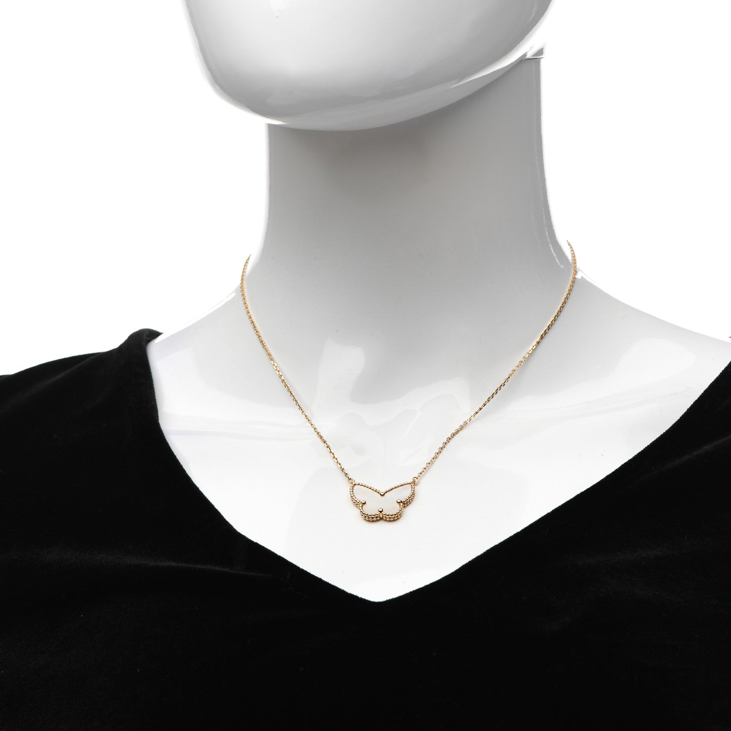 18K Yellow Gold Mother of Pearl Lucky Alhambra Butterfly Pendant Necklace
