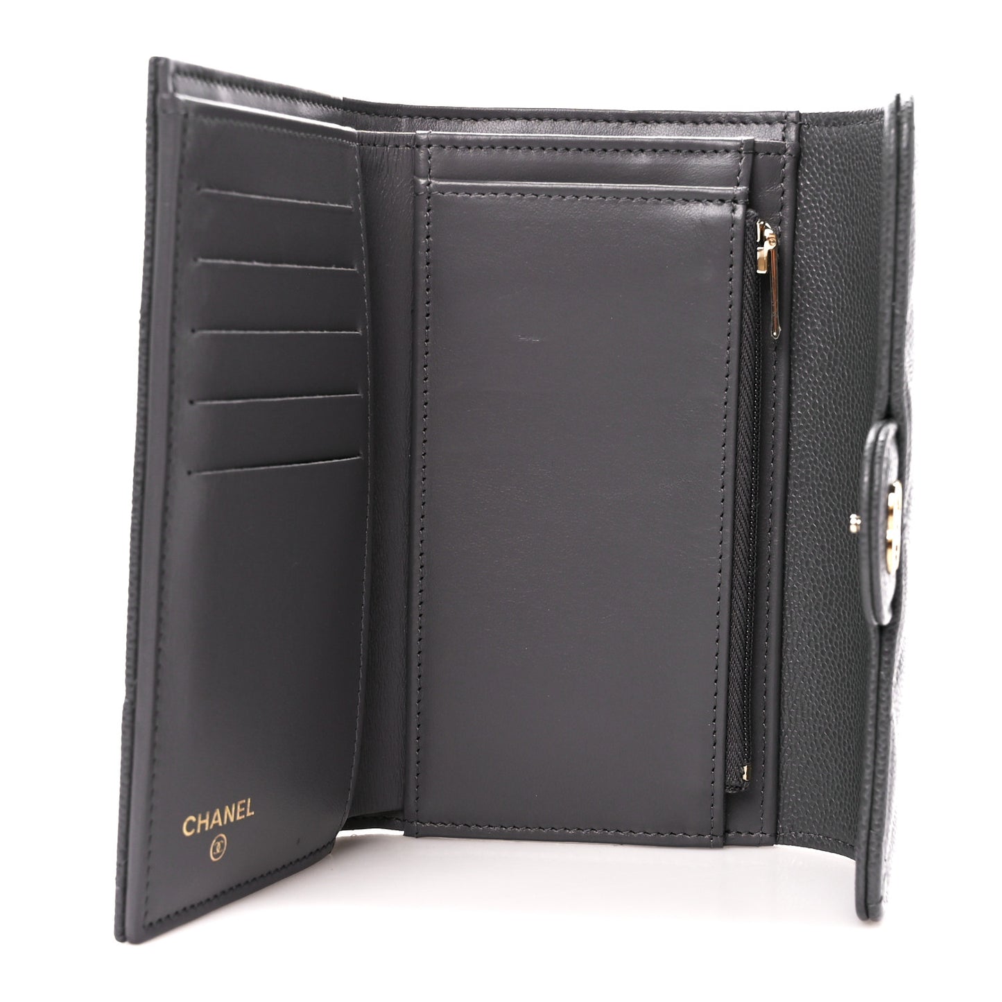 Caviar Quilted Medium Flap Wallet Grey