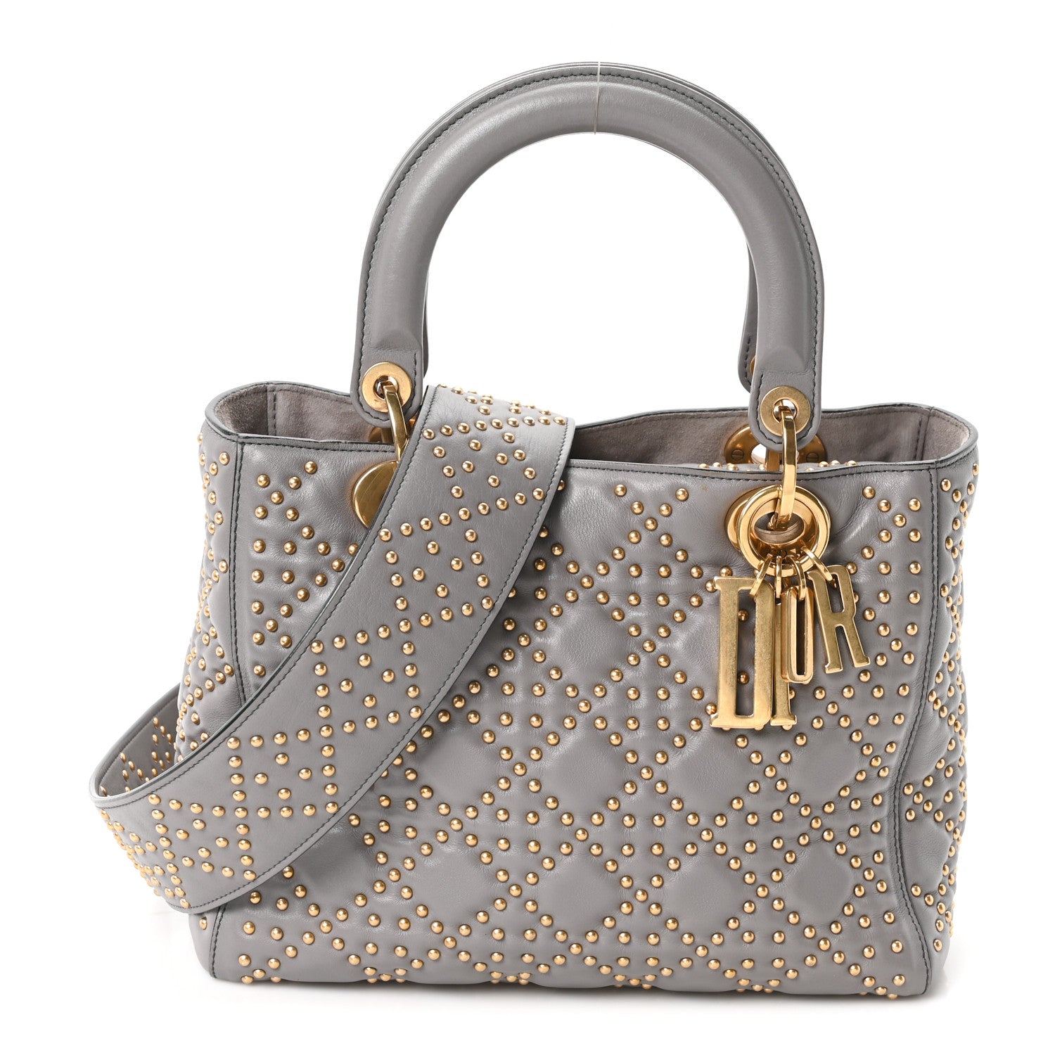 Christian Dior Calfskin Cannage Studded Medium Supple Lady Dior