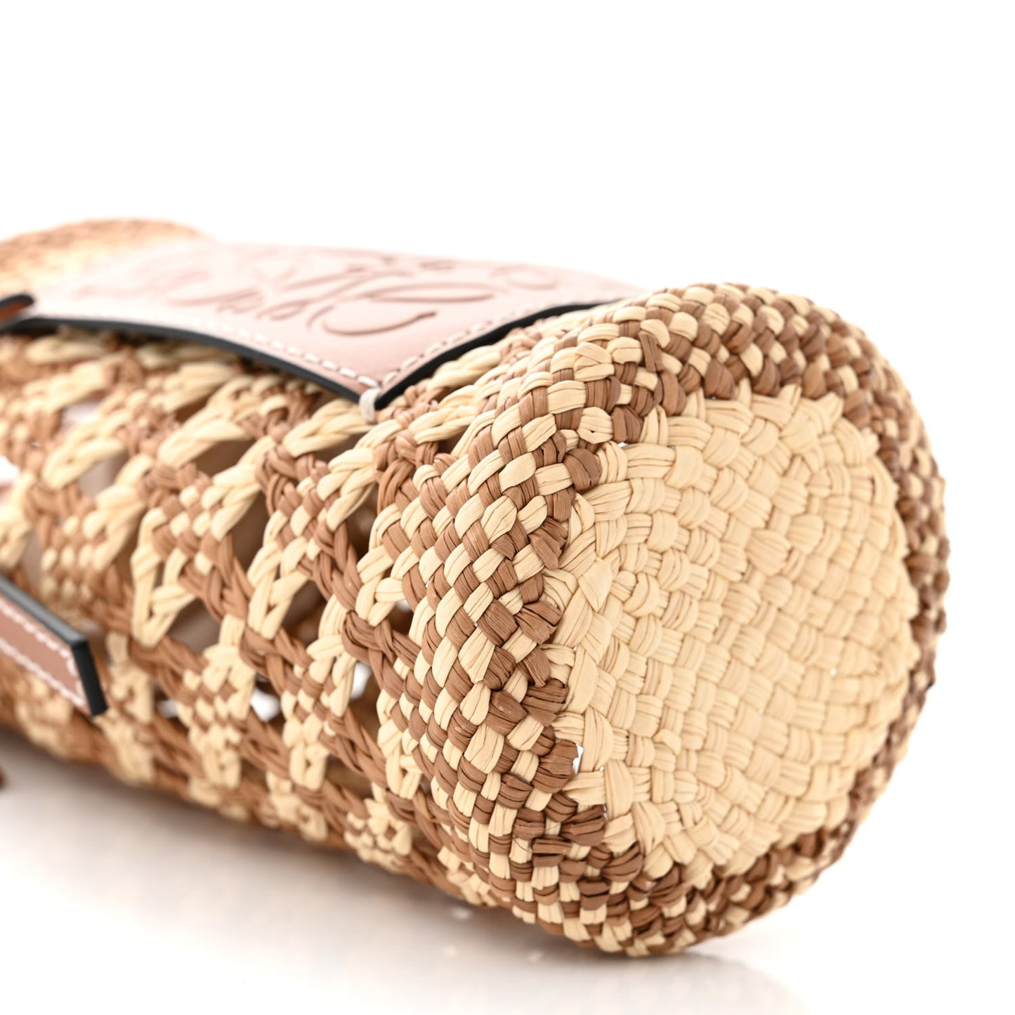 Calfskin Raffia Paula's Ibiza Pocket Bucket Bag Natural Tan