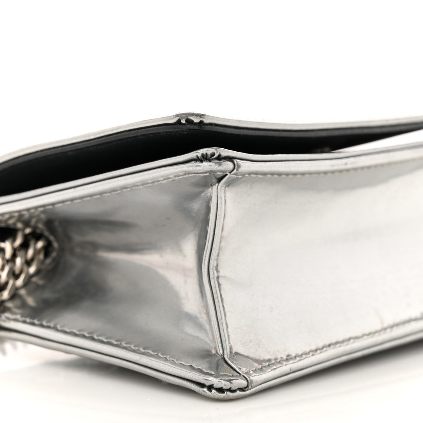 Metallic Patent Micro-Cannage Baby Diorama Flap Bag Silver
