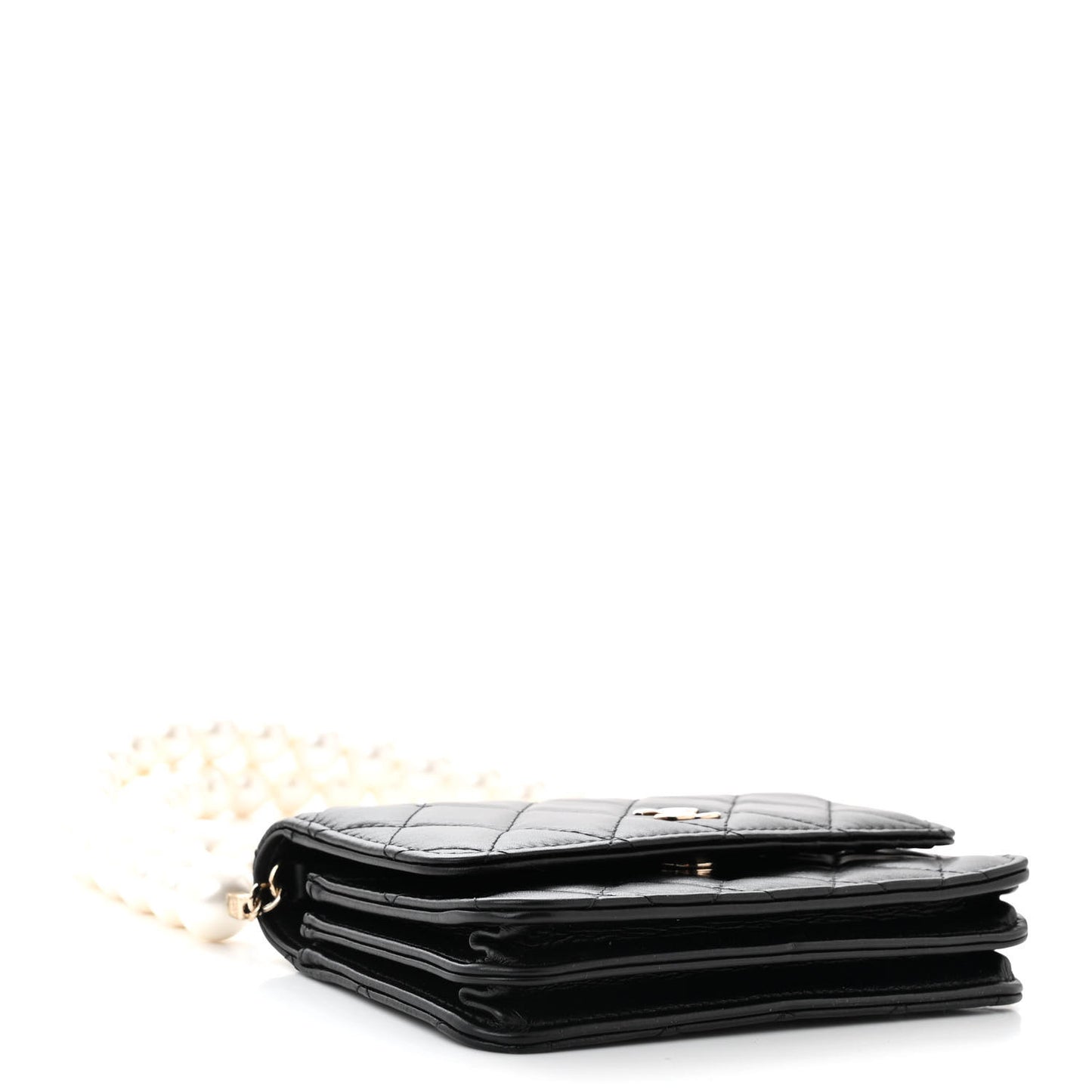 Calfskin Quilted Mini Maxi Pearls Wallet On Chain WOC Black