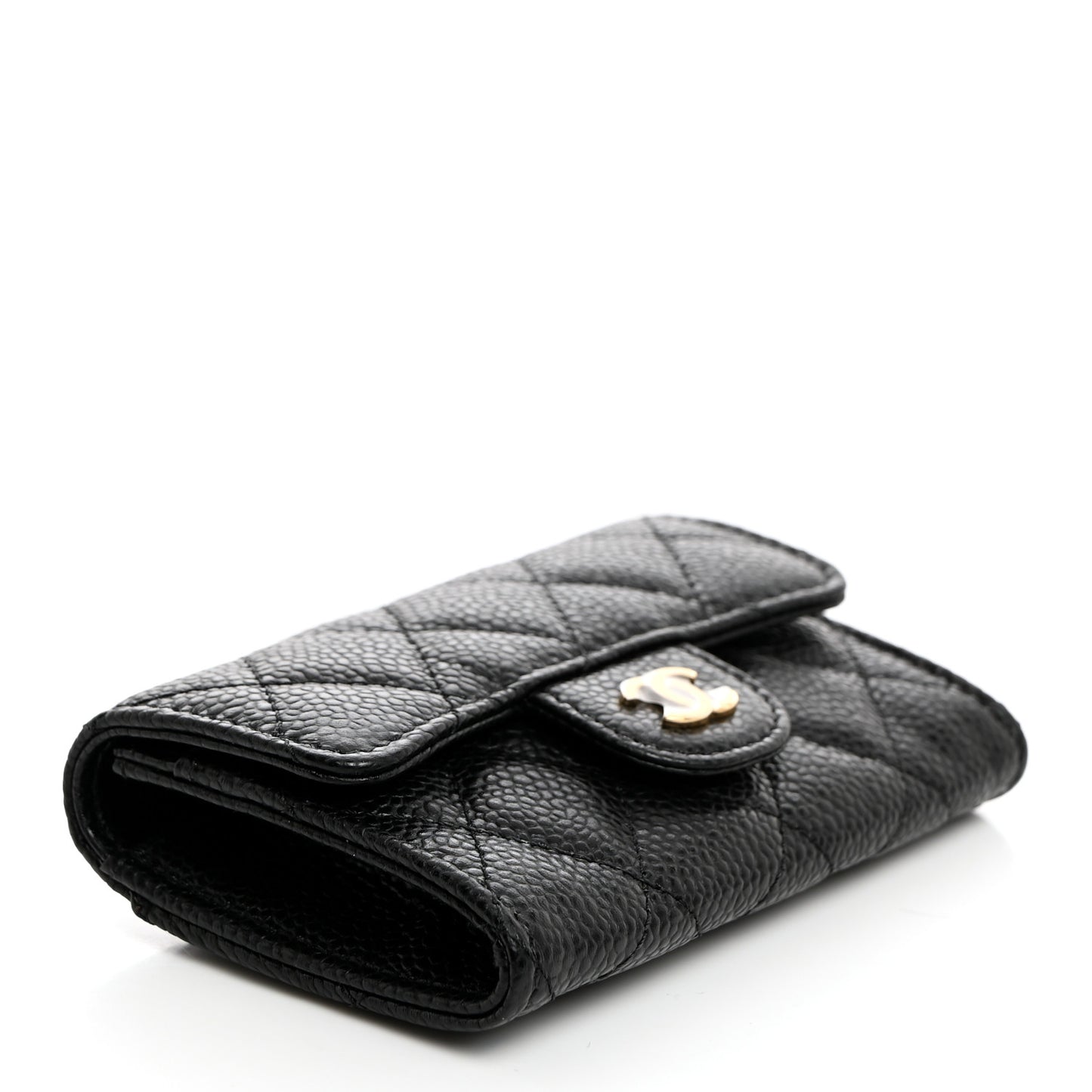 Caviar Quilted Flap Card Holder Wallet Black