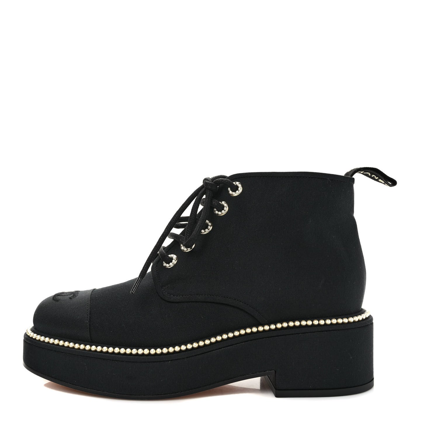 Grosgrain Pearl Lace Up CC Short Boots 40 Black