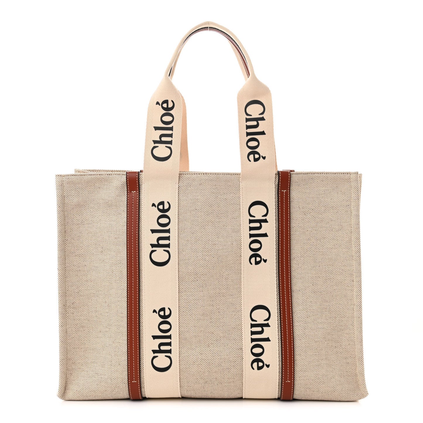 Cotton Calfskin Large Woody Ribbon Tote White Brown